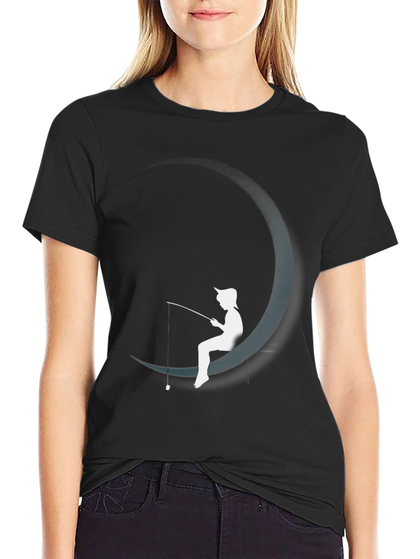Moon Fishing Graphic Tee - Stylish Black T-Shirt