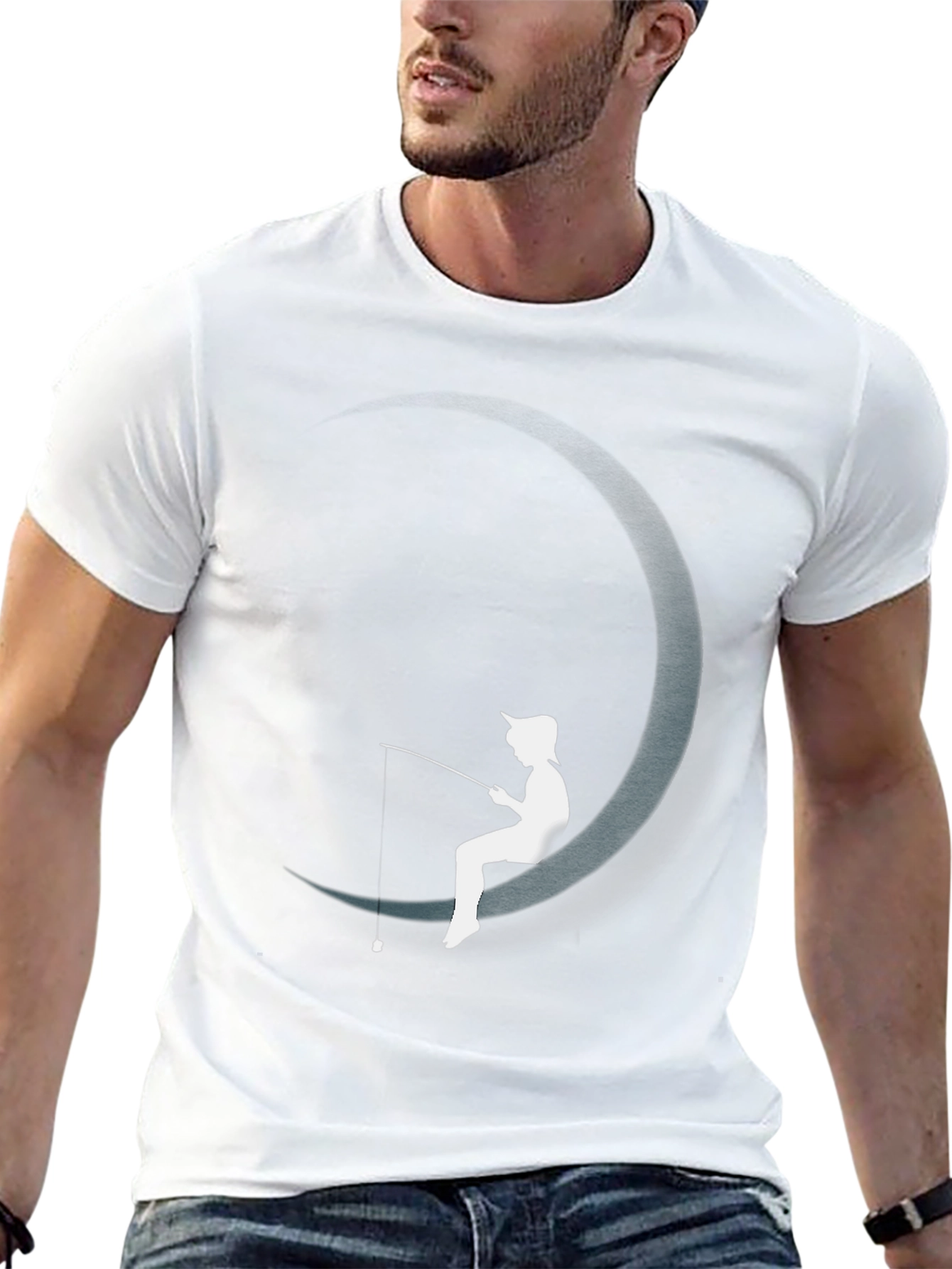 Moon Fishing Graphic Tee - Stylish Black T-Shirt