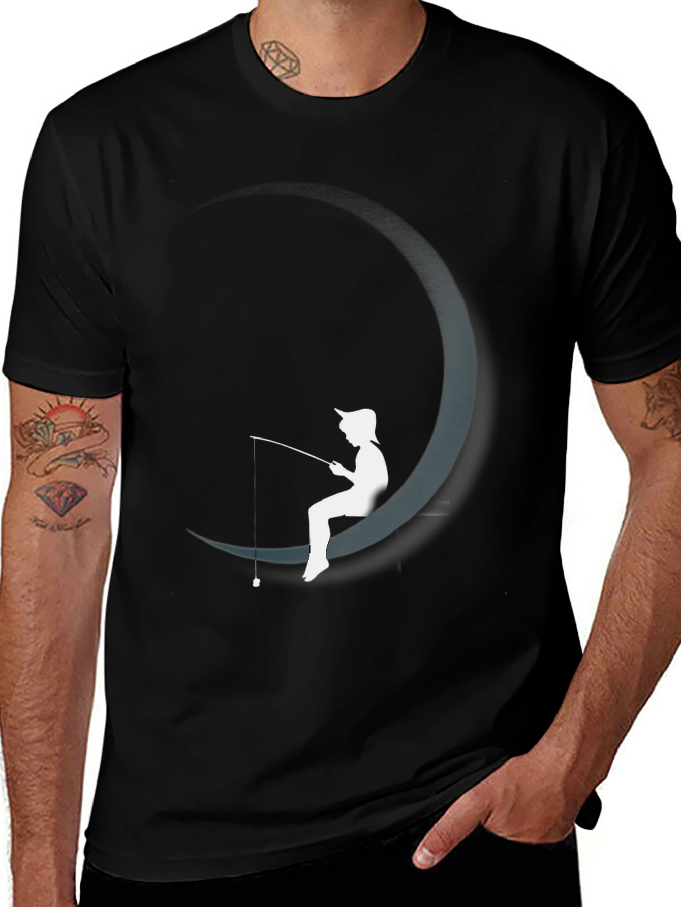 Moon Fishing Graphic Tee - Stylish Black T-Shirt