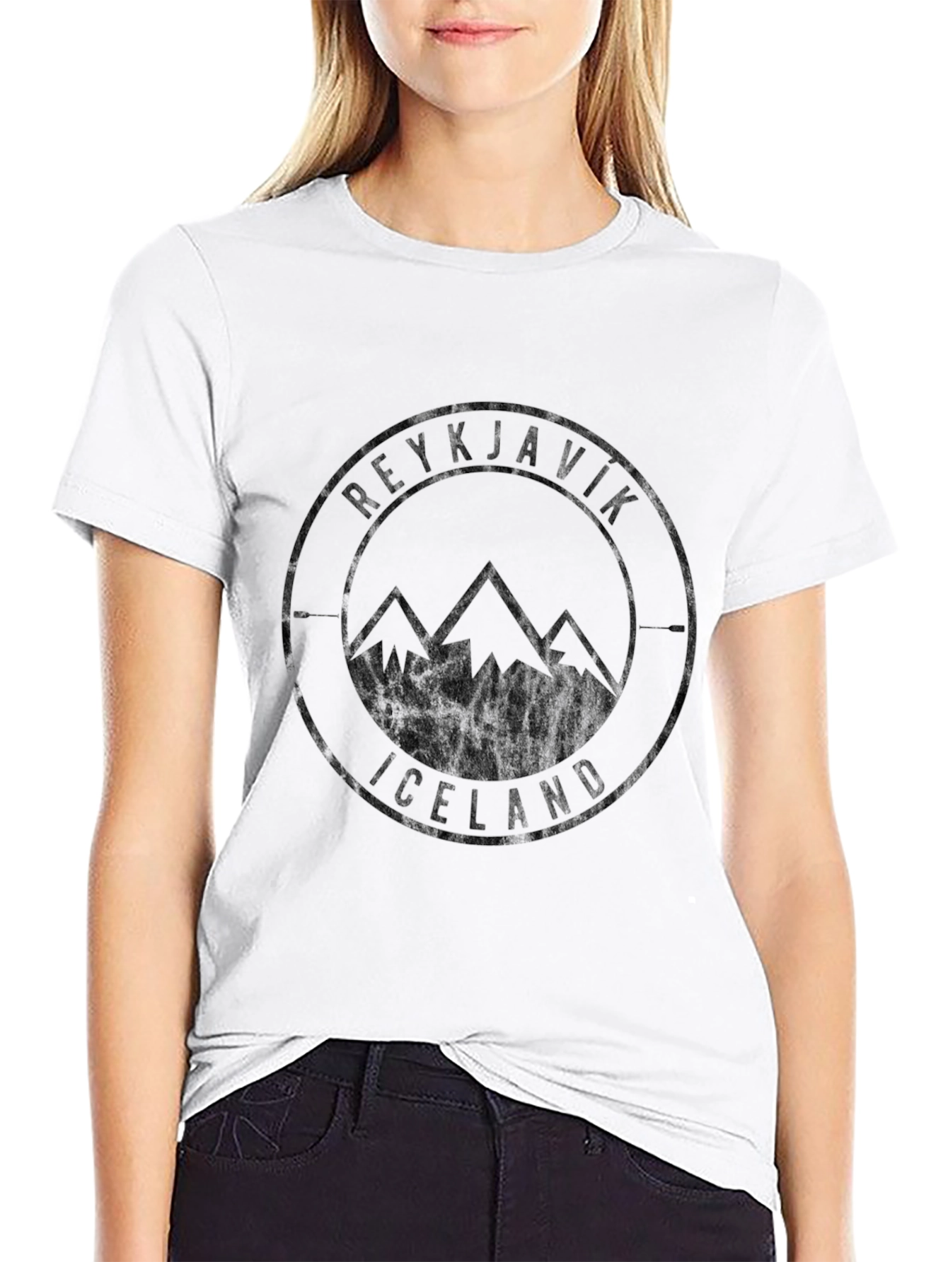 Reykjavik Iceland Mountain Graphic Tee - Black