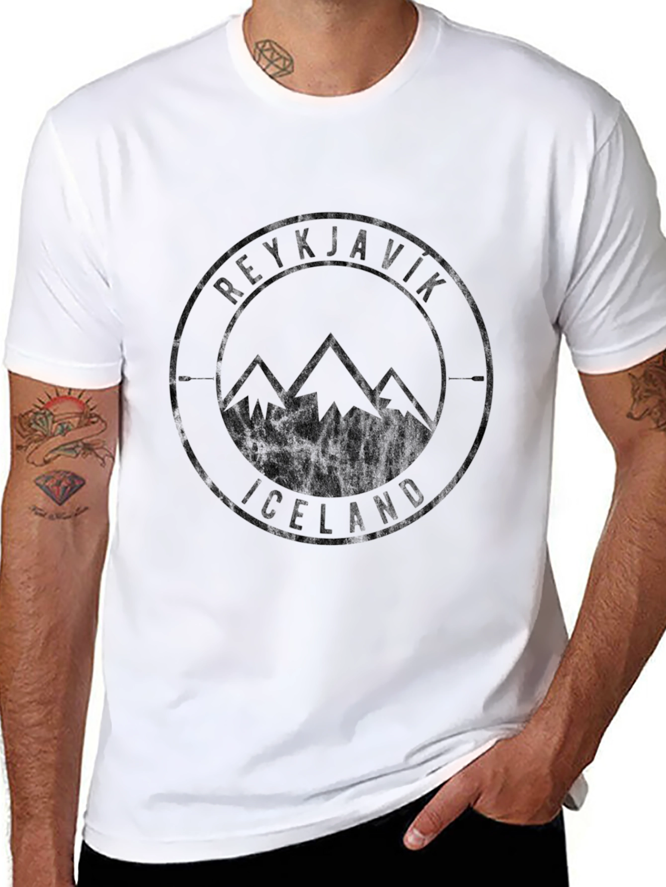Reykjavik Iceland Mountain Graphic Tee - Black