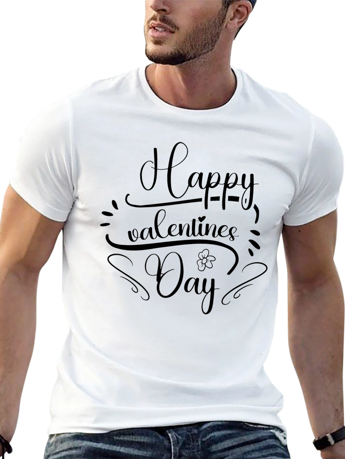 Happy Valentines Day Black Graphic T-Shirt