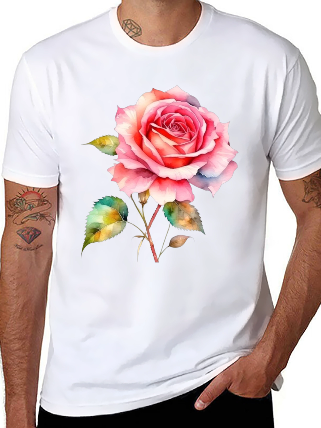 Elegant Rose Graphic Tee - Classic Black T-Shirt