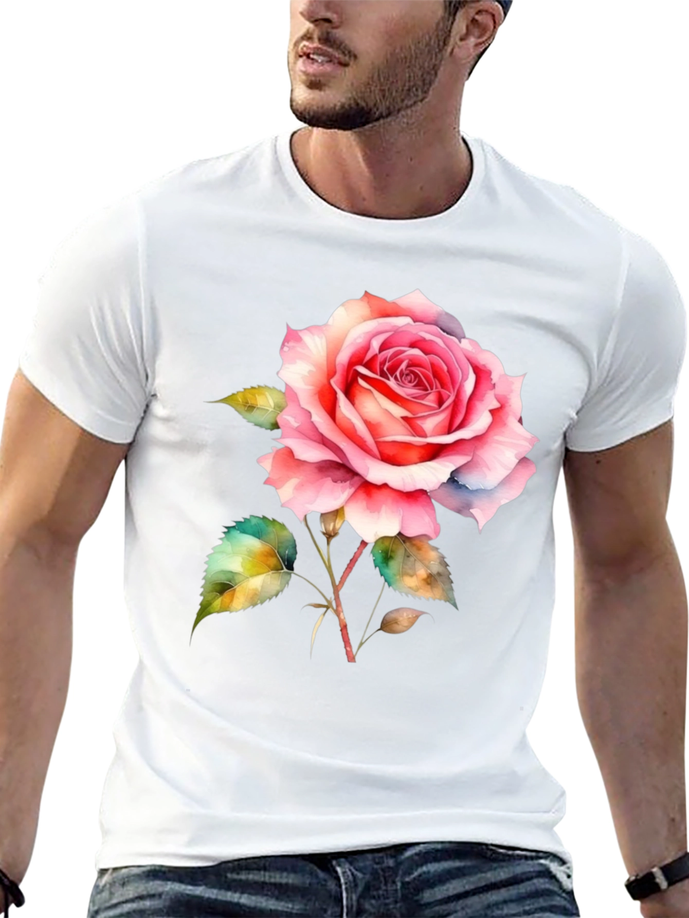 Elegant Rose Graphic Tee - Classic Black T-Shirt