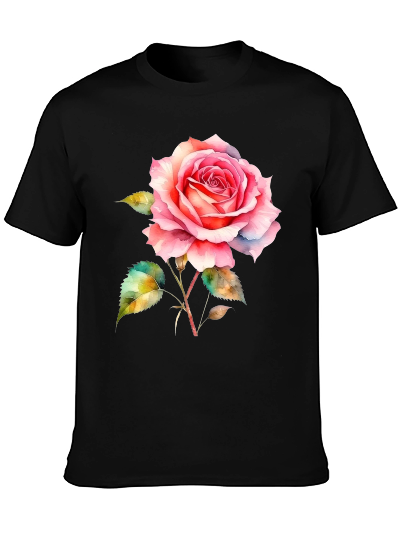Elegant Rose Graphic Tee - Classic Black T-Shirt
