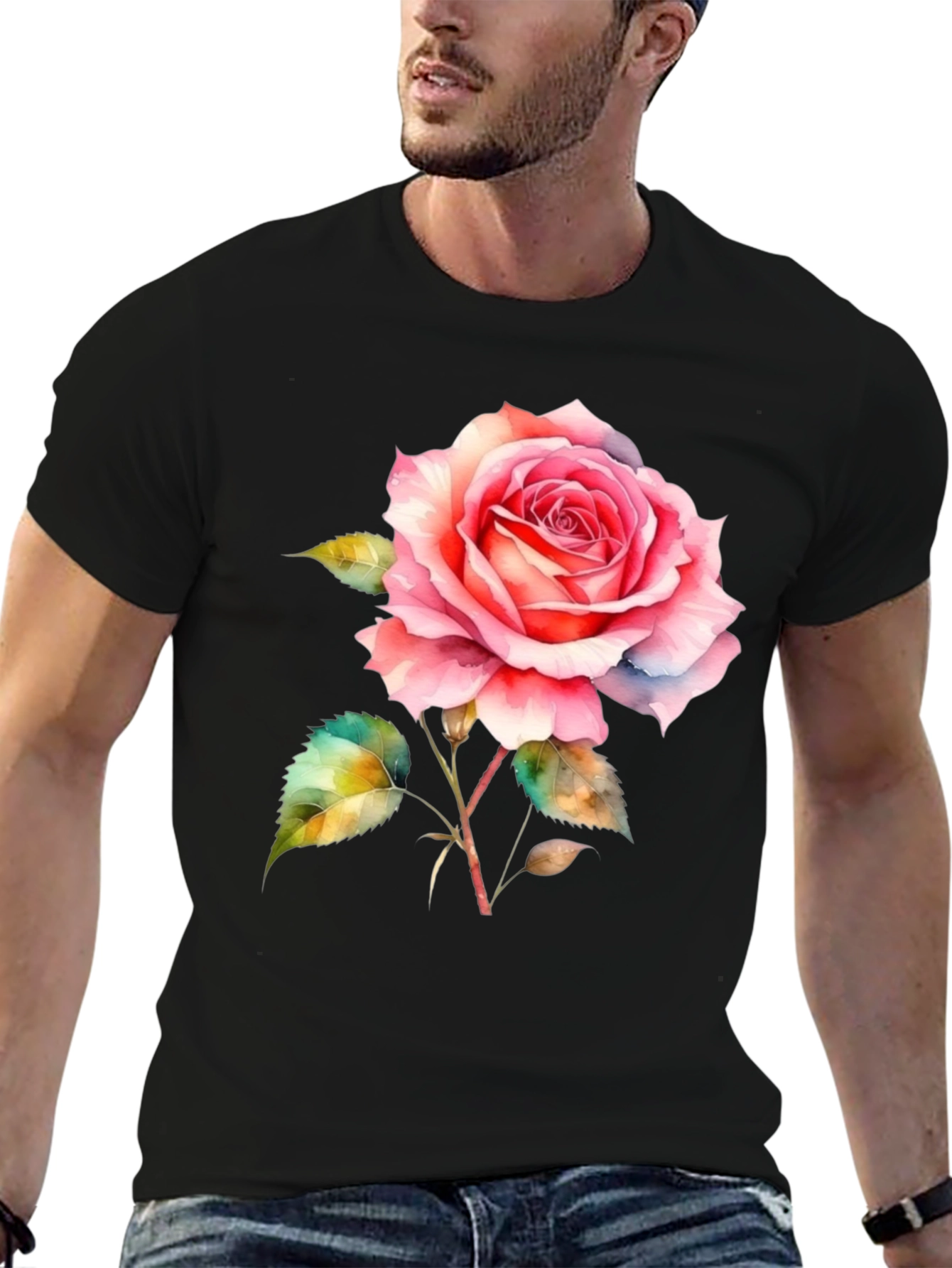 Elegant Rose Graphic Tee - Classic Black T-Shirt