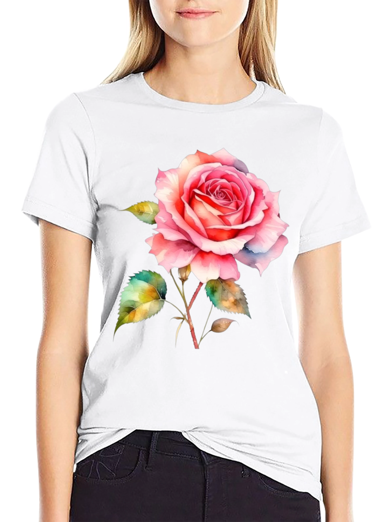 Elegant Rose Graphic Tee - Classic Black T-Shirt