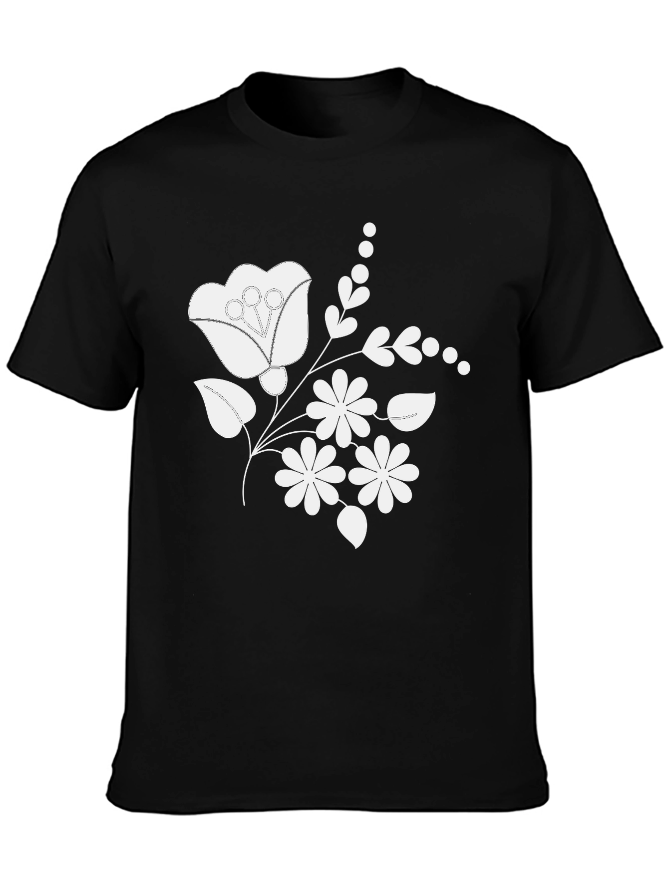 Floral Embroidered Mens T-Shirt - Classic Black Tee