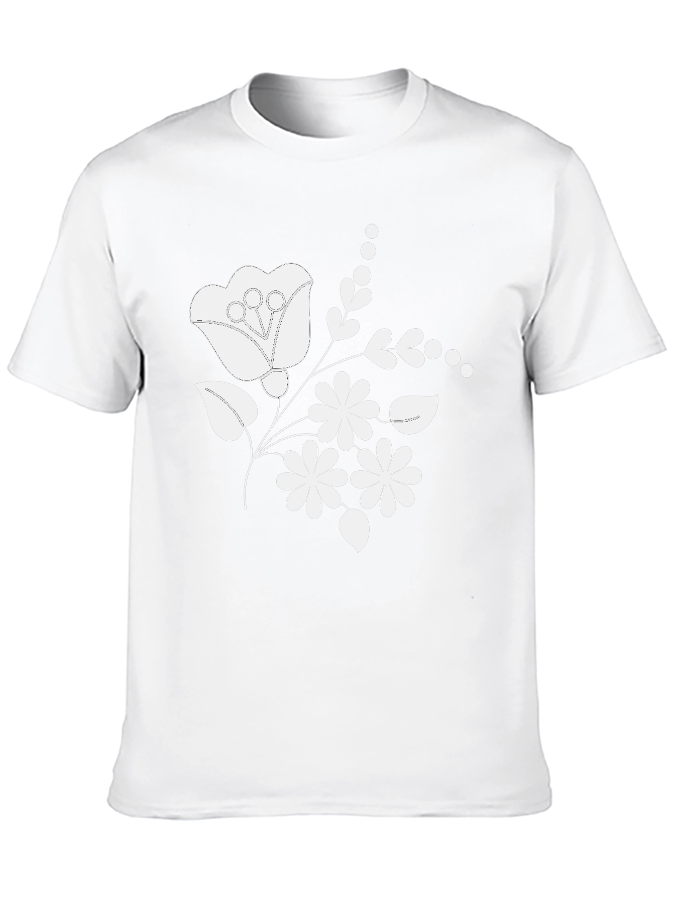 Floral Embroidered Mens T-Shirt - Classic Black Tee