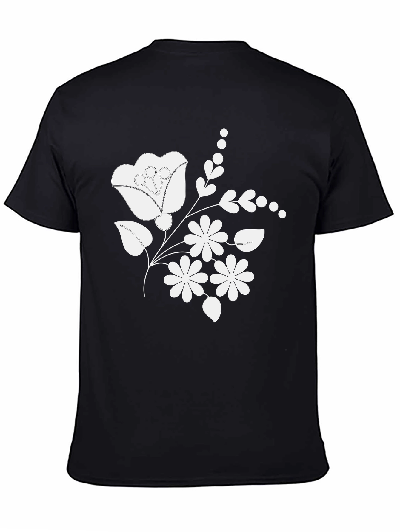Floral Embroidered Mens T-Shirt - Classic Black Tee