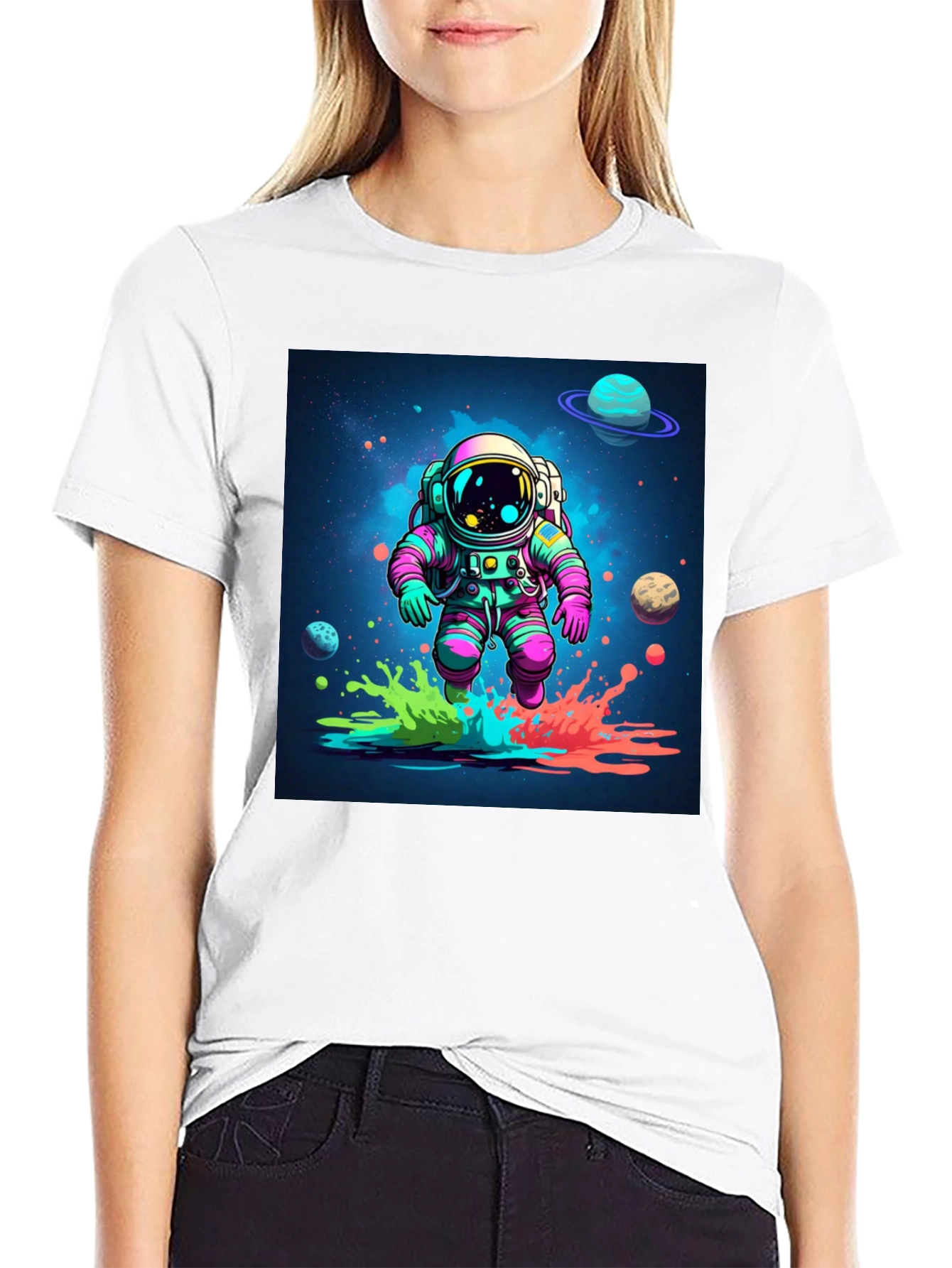 Astronaut in Space Black T-Shirt