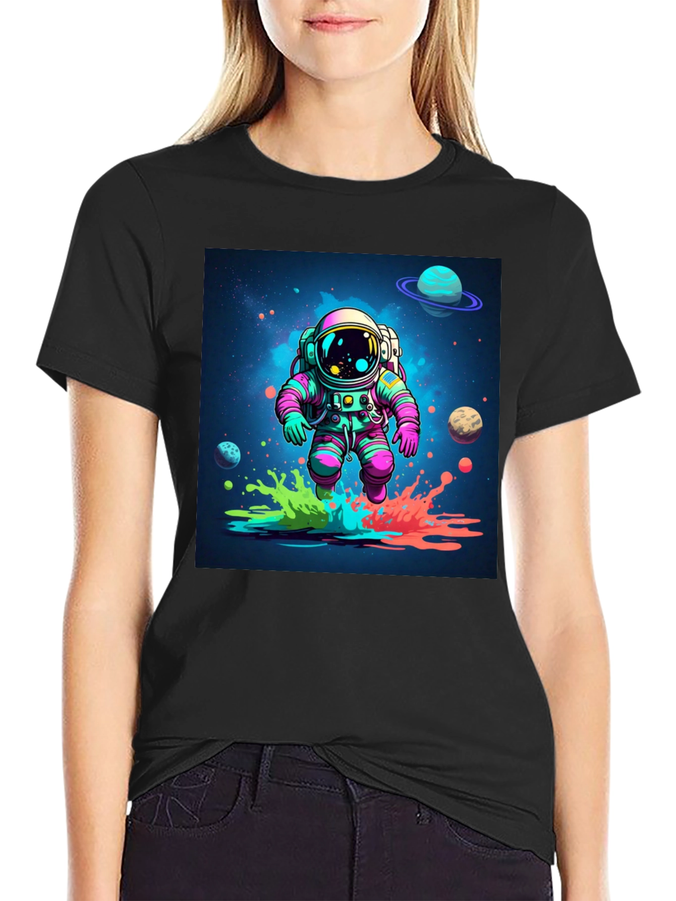 Astronaut in Space Black T-Shirt
