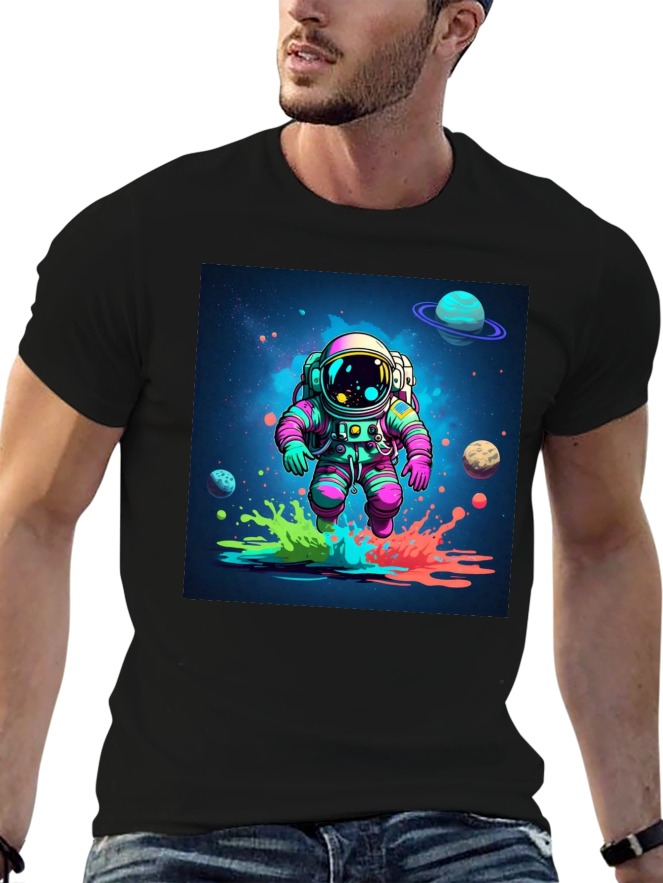 Astronaut in Space Black T-Shirt