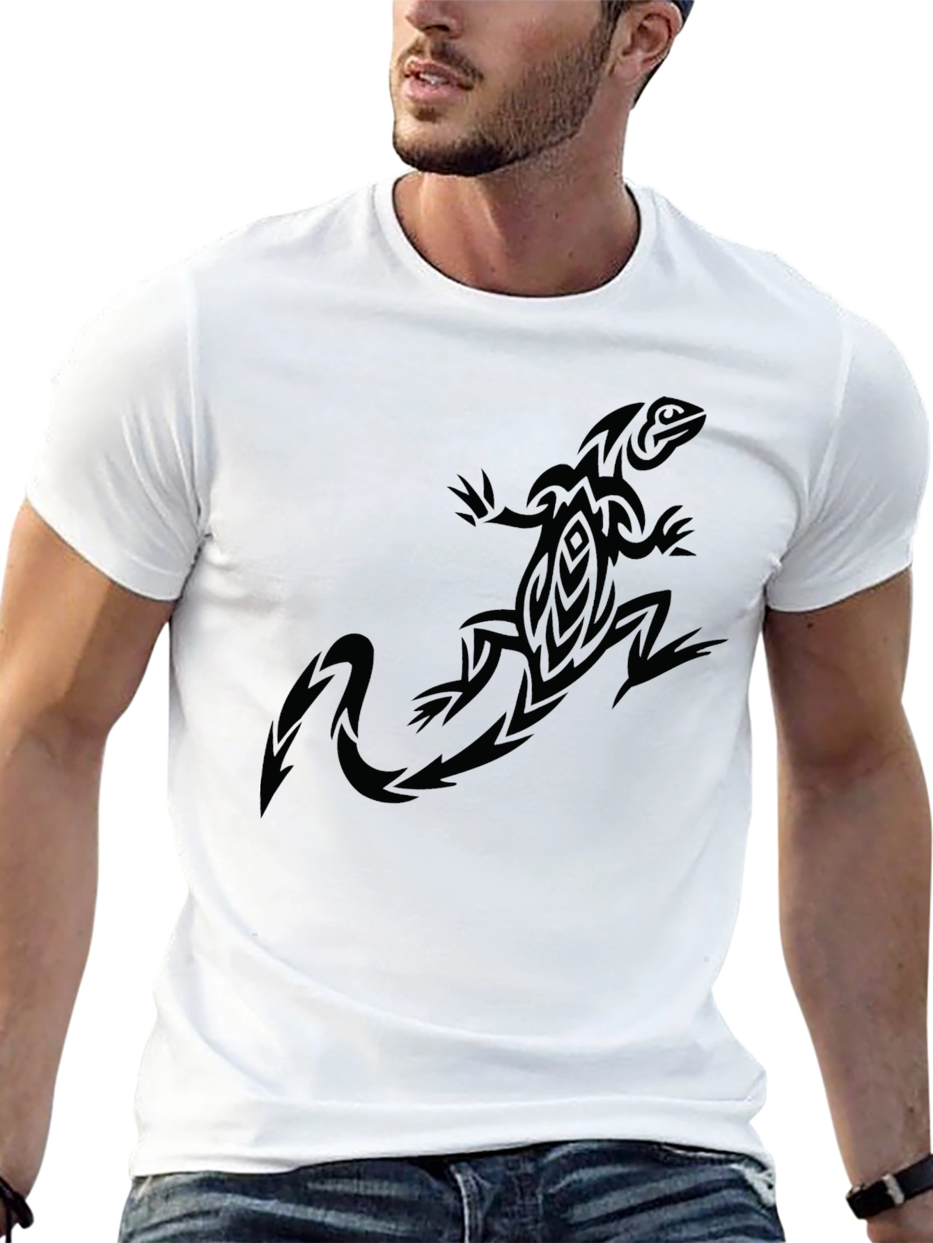 Tribal Lizard Graphic Black T-Shirt