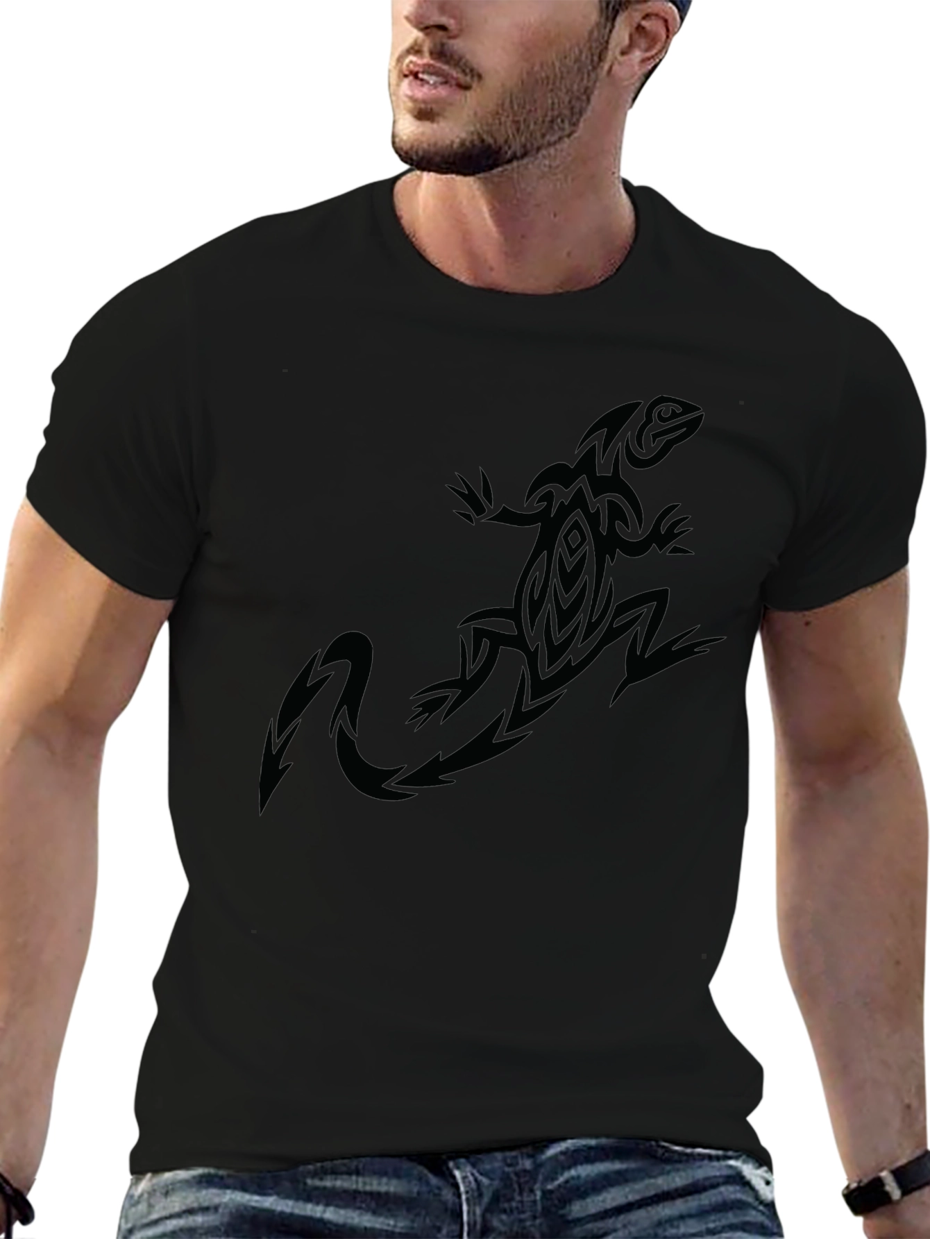 Tribal Lizard Graphic Black T-Shirt