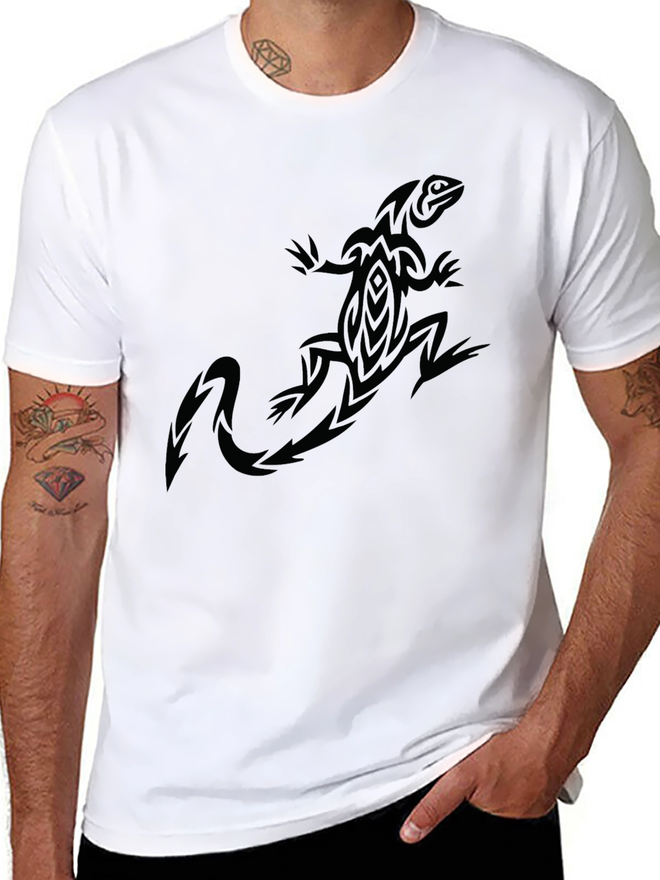 Tribal Lizard Graphic Black T-Shirt