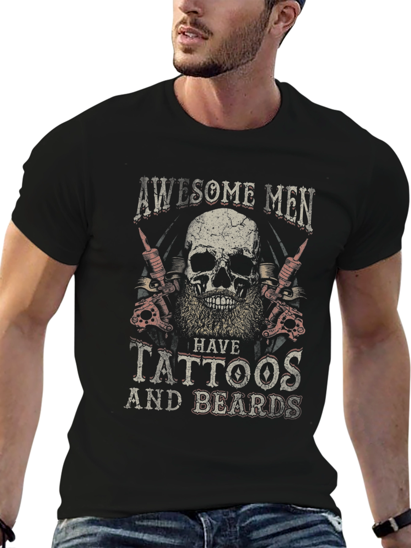 Awesome Men Tattoo & Beard Graphic Tee