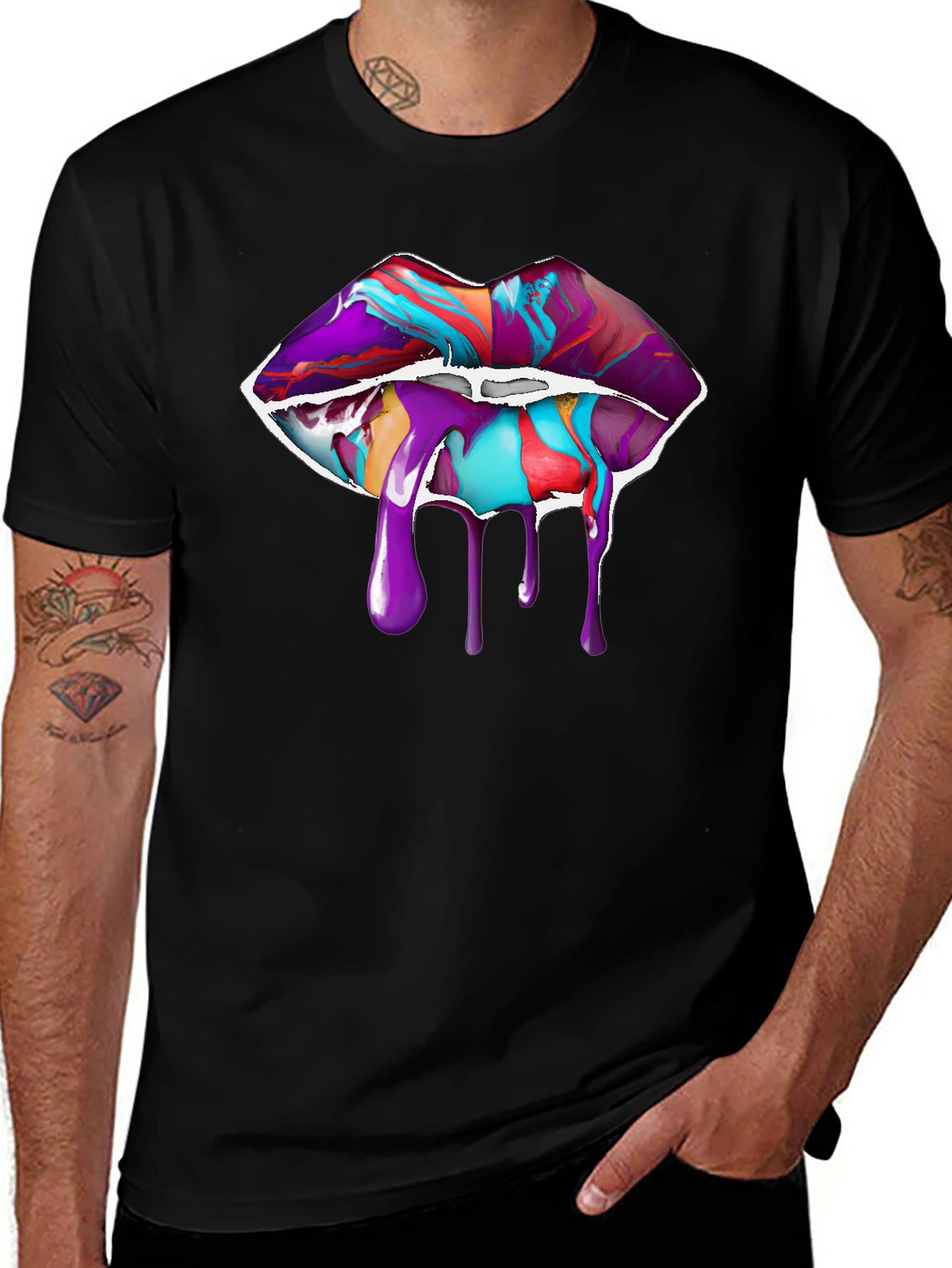 Paint Drip Lips Graphic Tee - Black