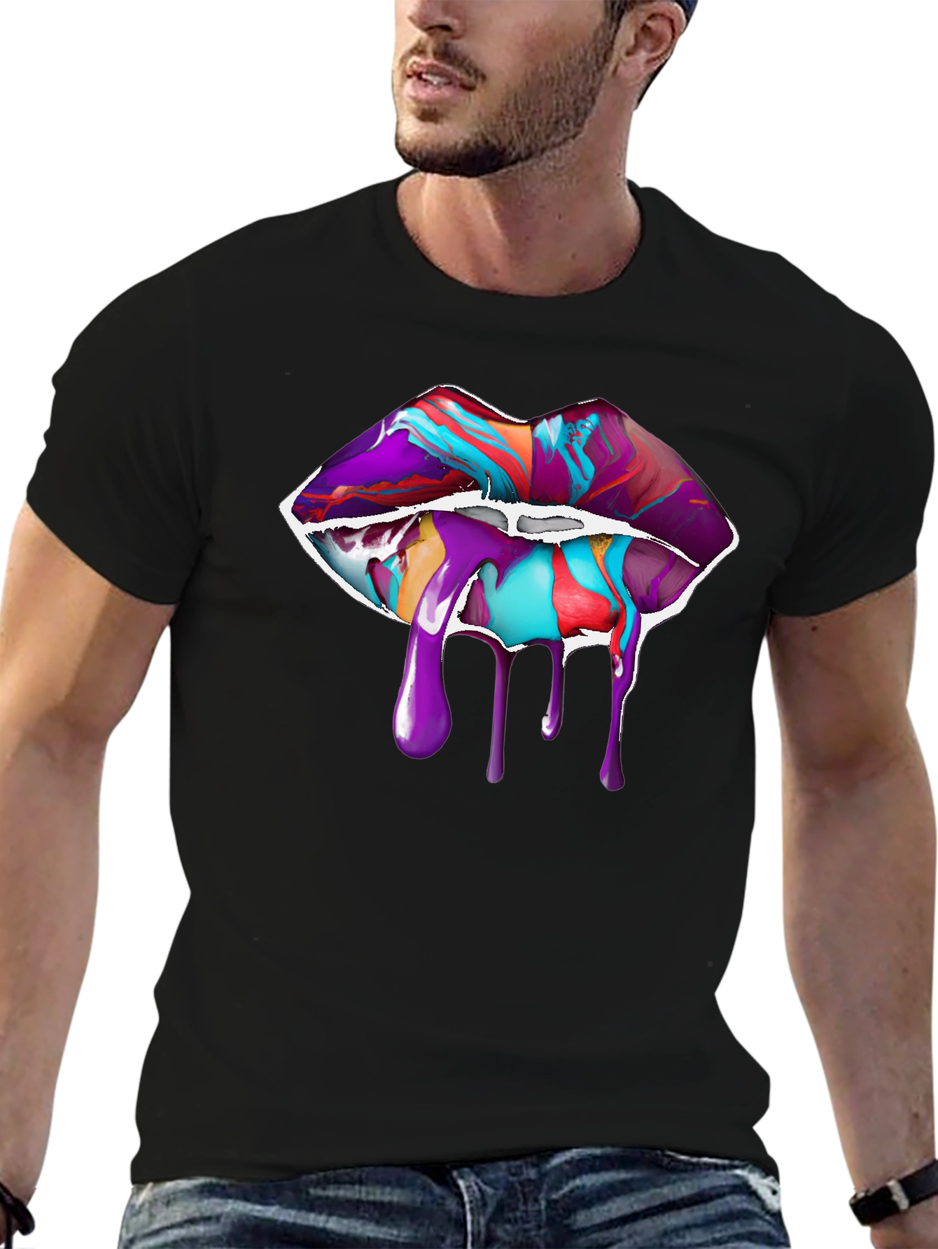 Paint Drip Lips Graphic Tee - Black
