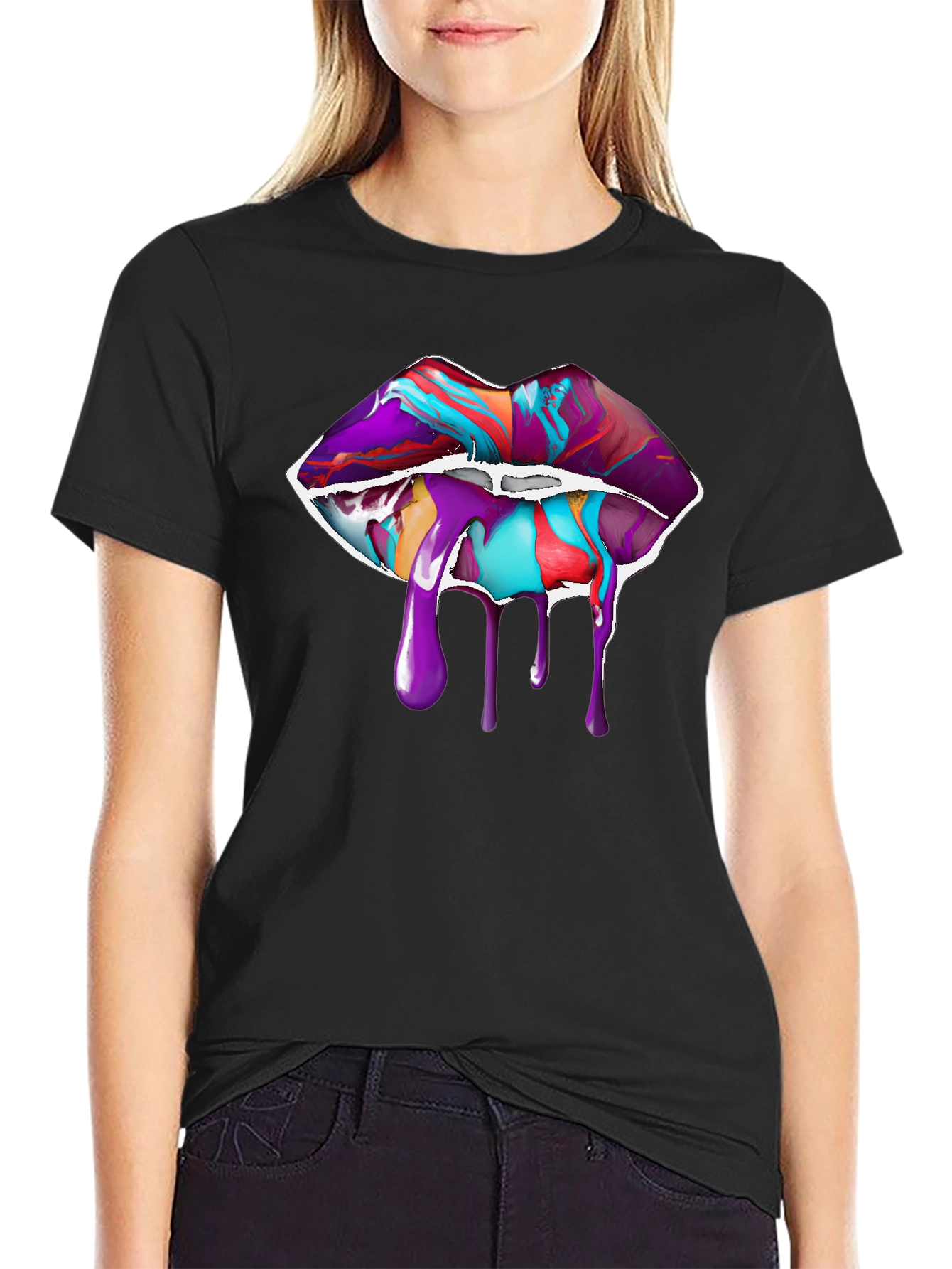 Paint Drip Lips Graphic Tee - Black