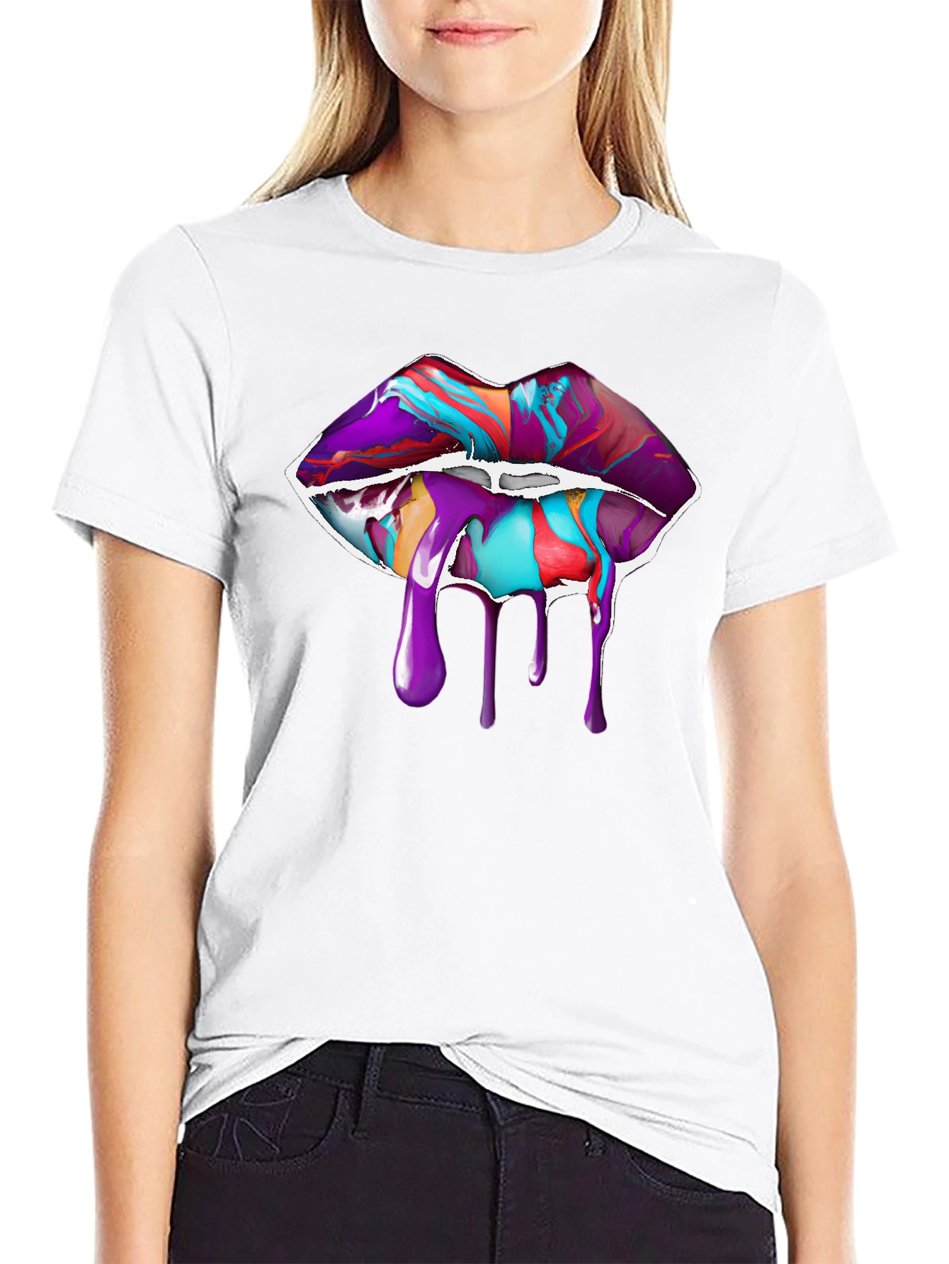 Paint Drip Lips Graphic Tee - Black