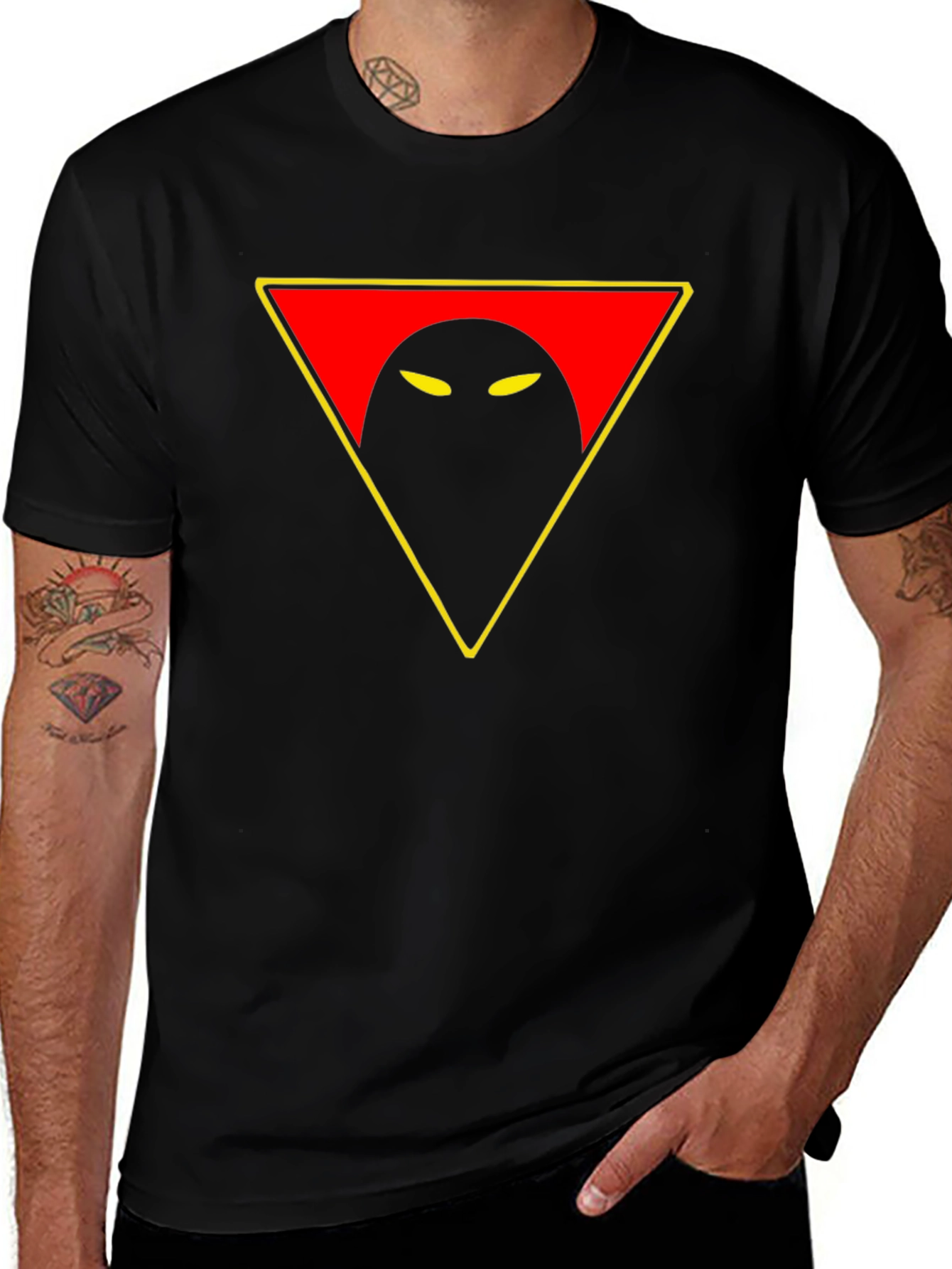Mysterious Eye Triangle Graphic Tee - Black Cotton Shirt