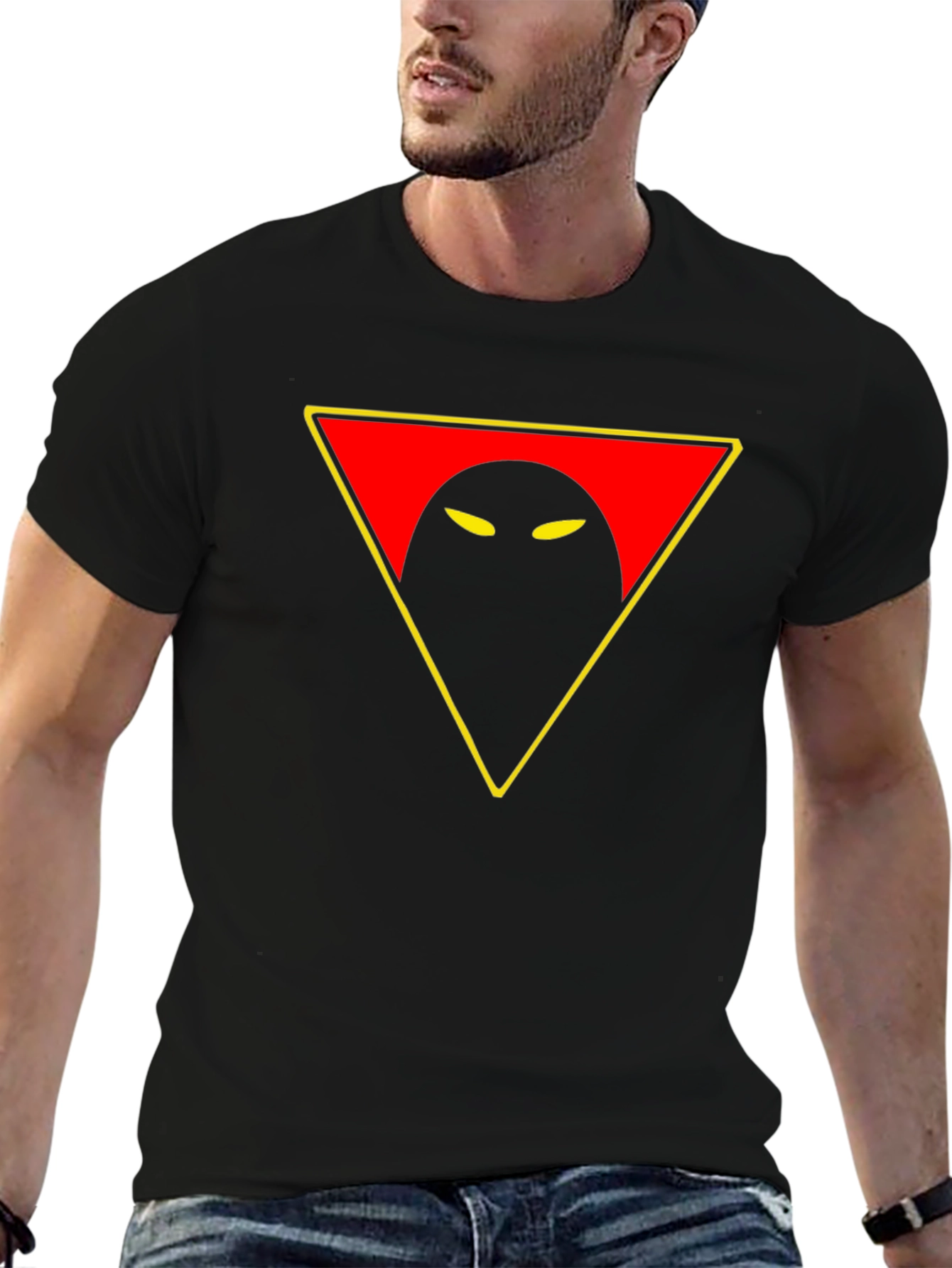 Mysterious Eye Triangle Graphic Tee - Black Cotton Shirt