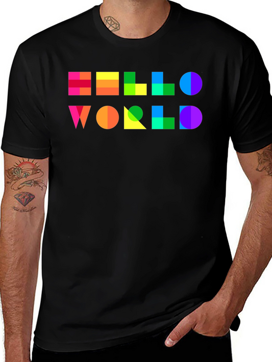 Colorful Geometric Hello World Black T-Shirt
