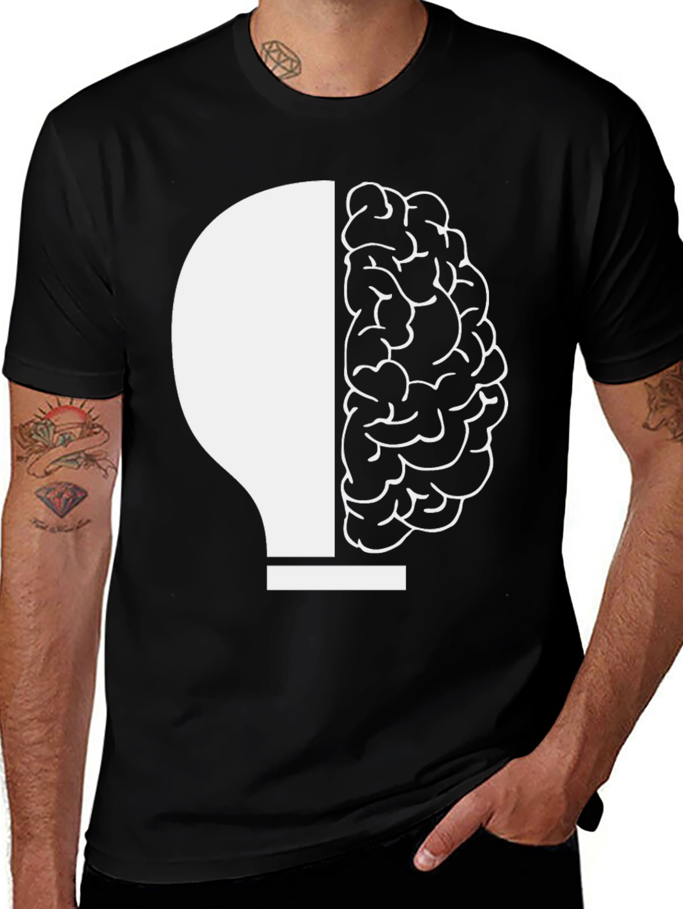 Brain Meets Bulb Graphic Tee - Black Unisex T-Shirt