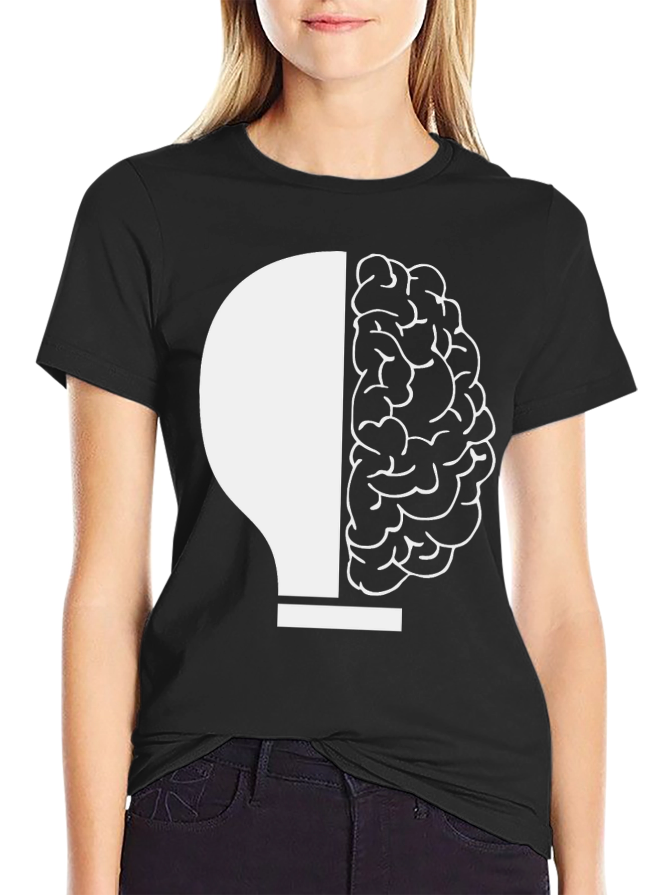Brain Meets Bulb Graphic Tee - Black Unisex T-Shirt