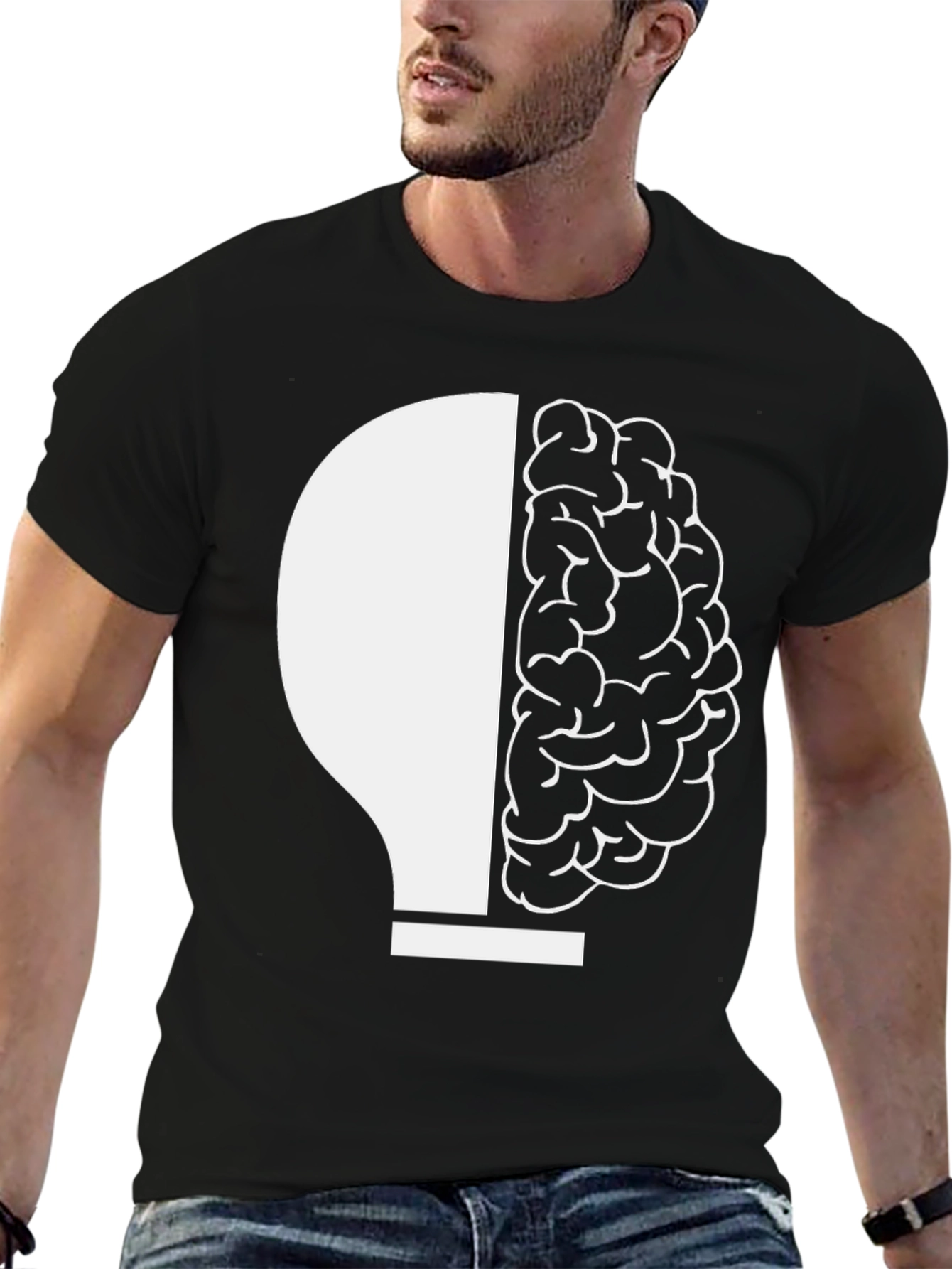 Brain Meets Bulb Graphic Tee - Black Unisex T-Shirt