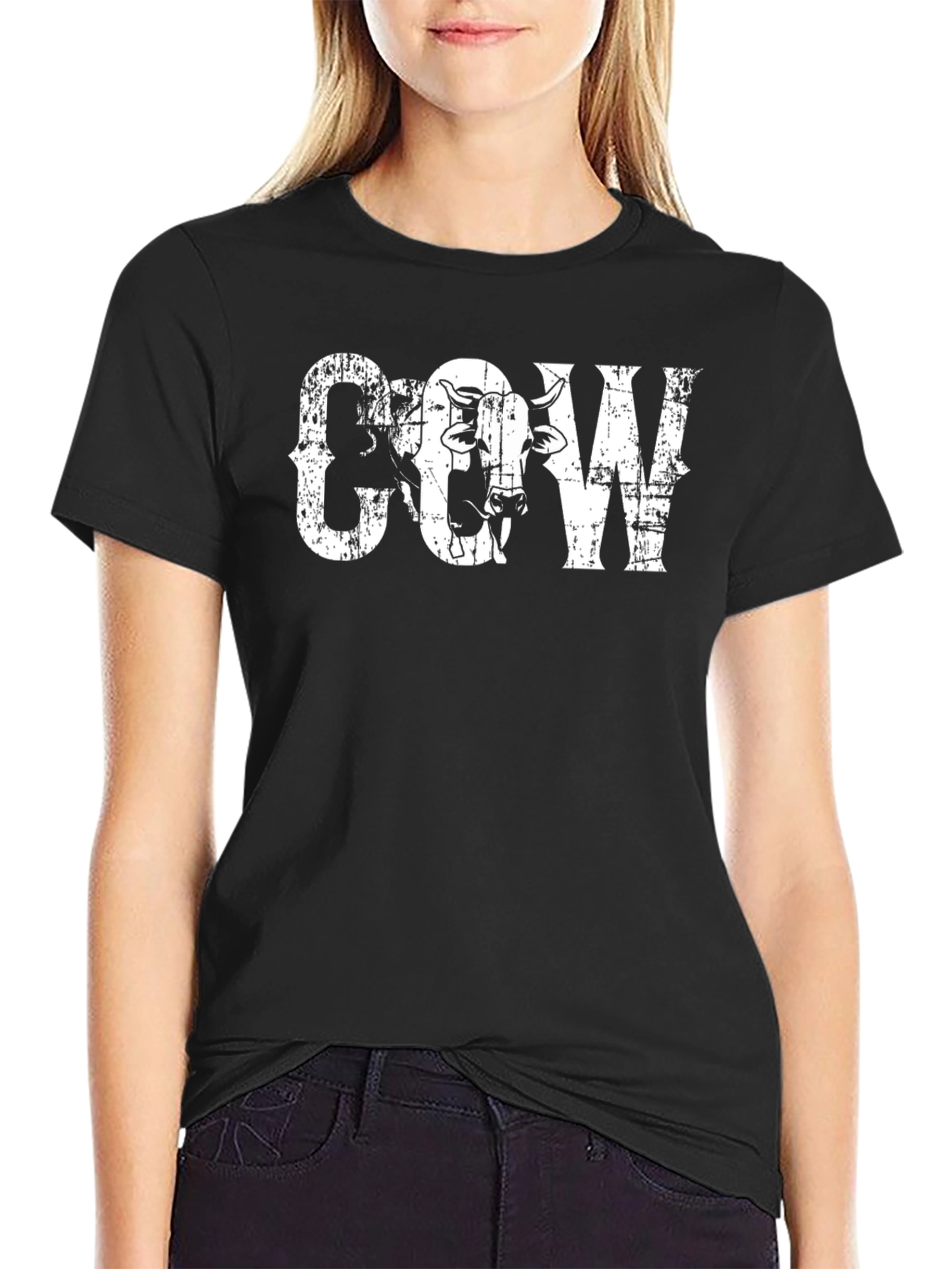 Distressed Cow Graphic Tee