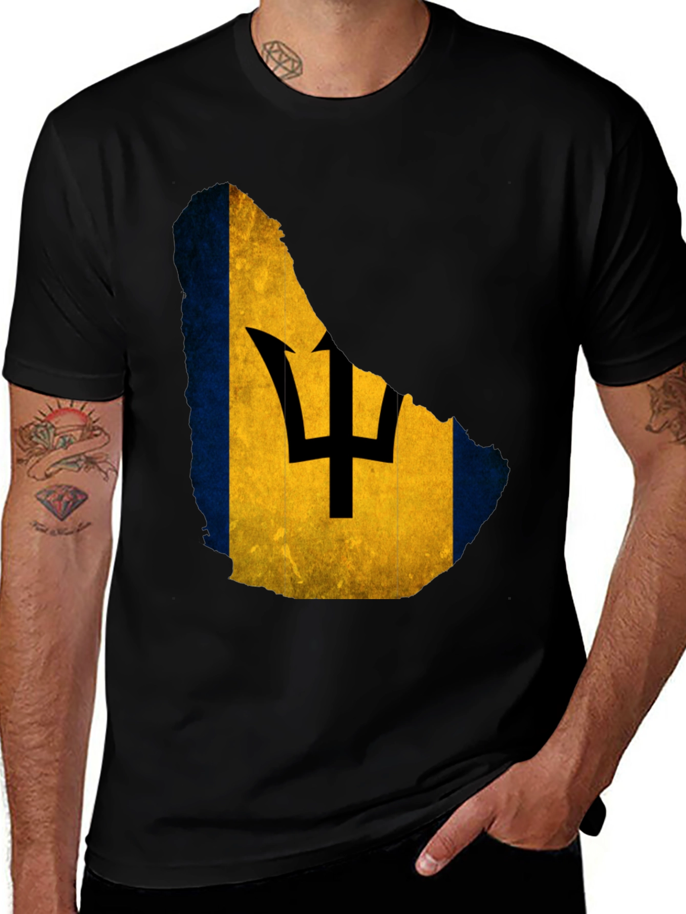 Barbados Flag T-Shirt Mens Crew Neck Tee