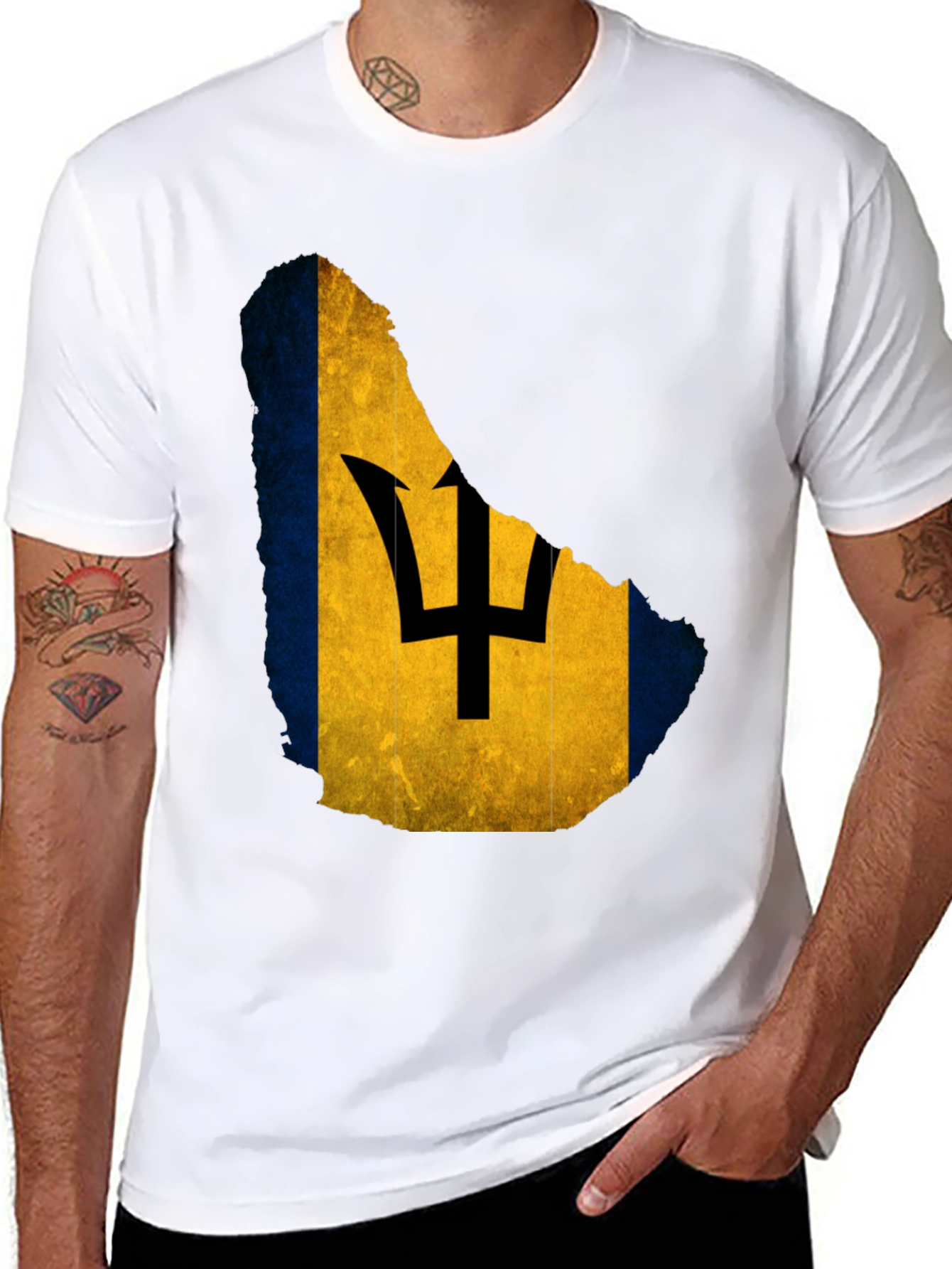 Barbados Flag T-Shirt Mens Crew Neck Tee