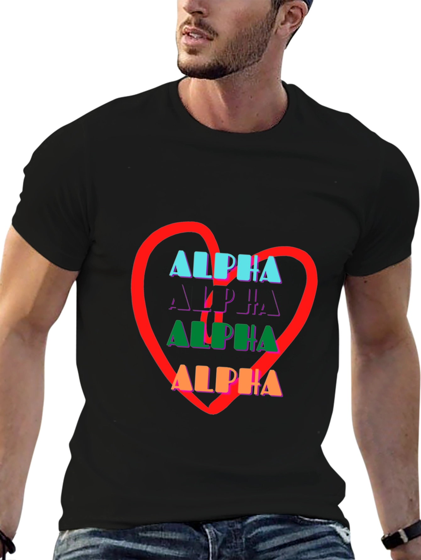 Alpha Heart Graphic Print Black Tee Shirt