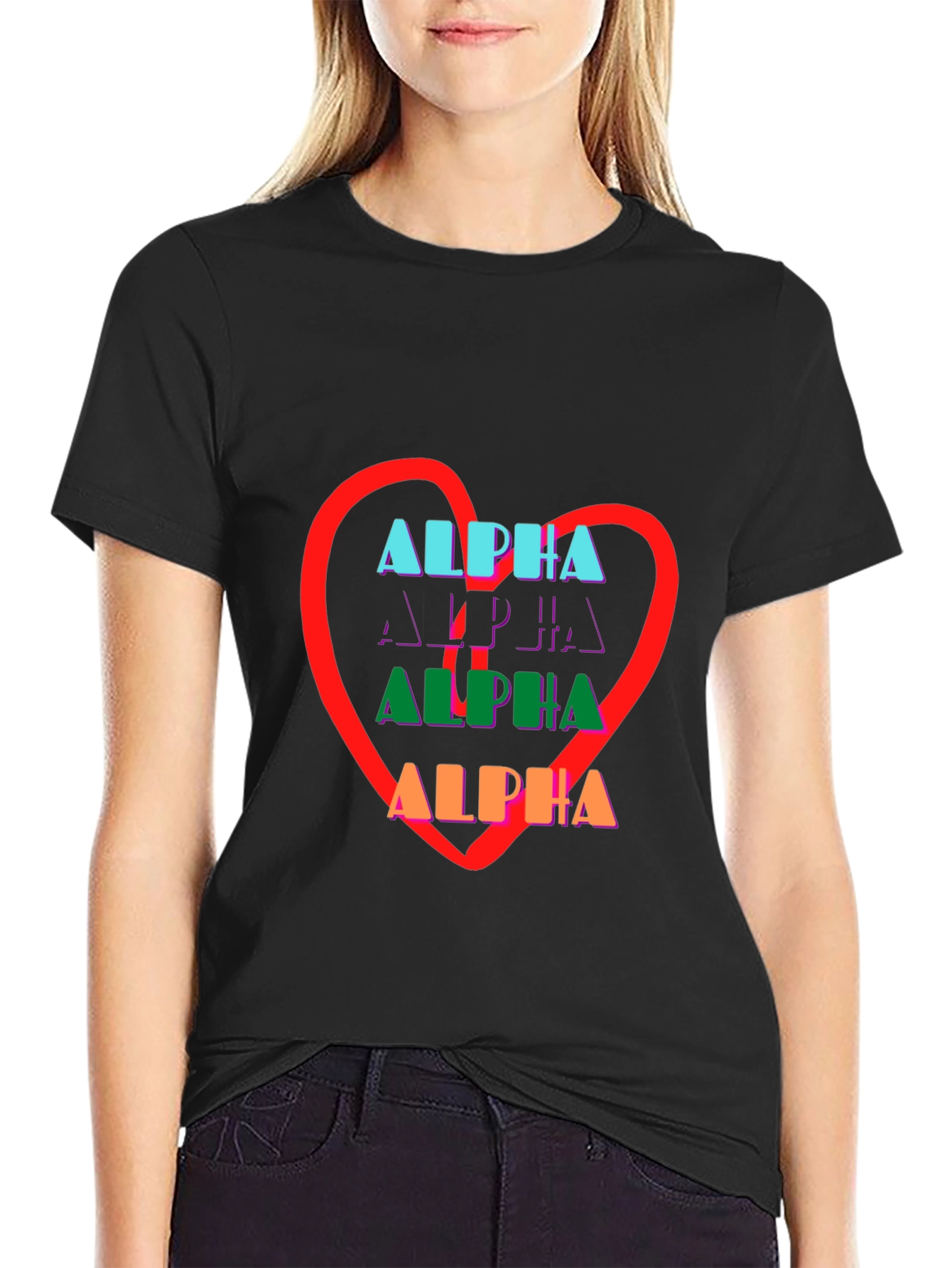 Alpha Heart Graphic Print Black Tee Shirt