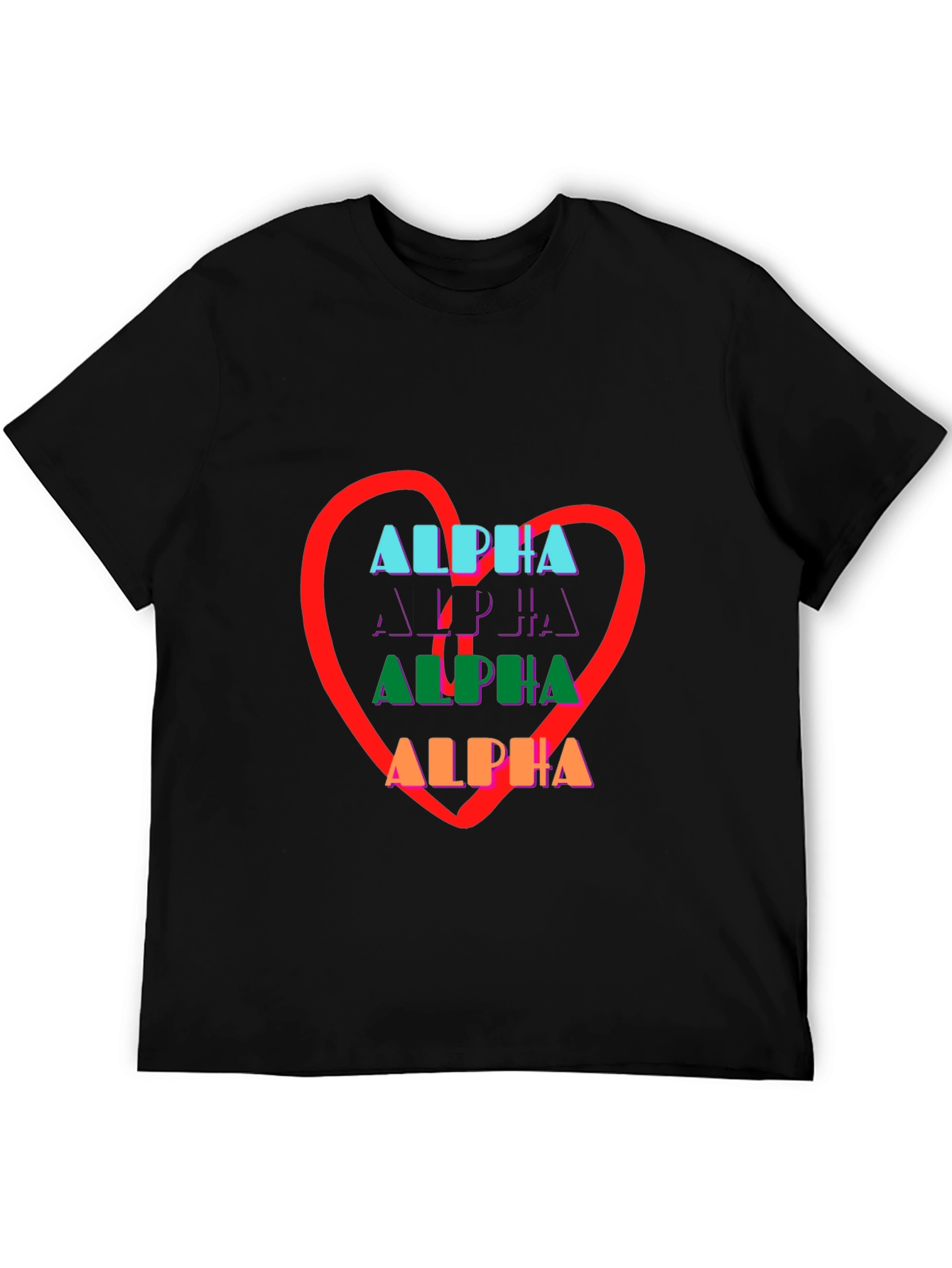 Alpha Heart Graphic Print Black Tee Shirt