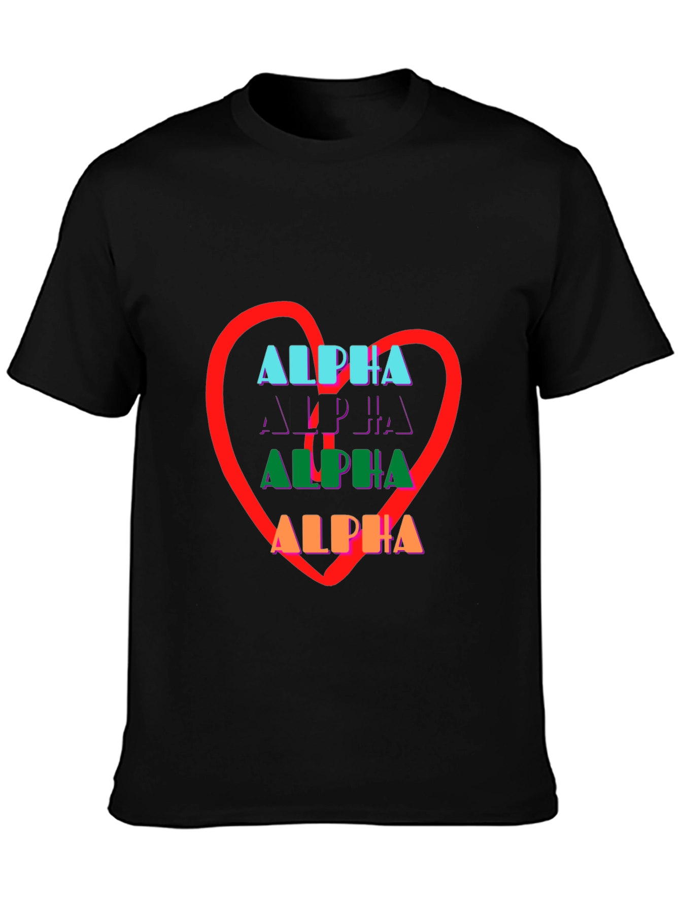 Alpha Heart Graphic Print Black Tee Shirt