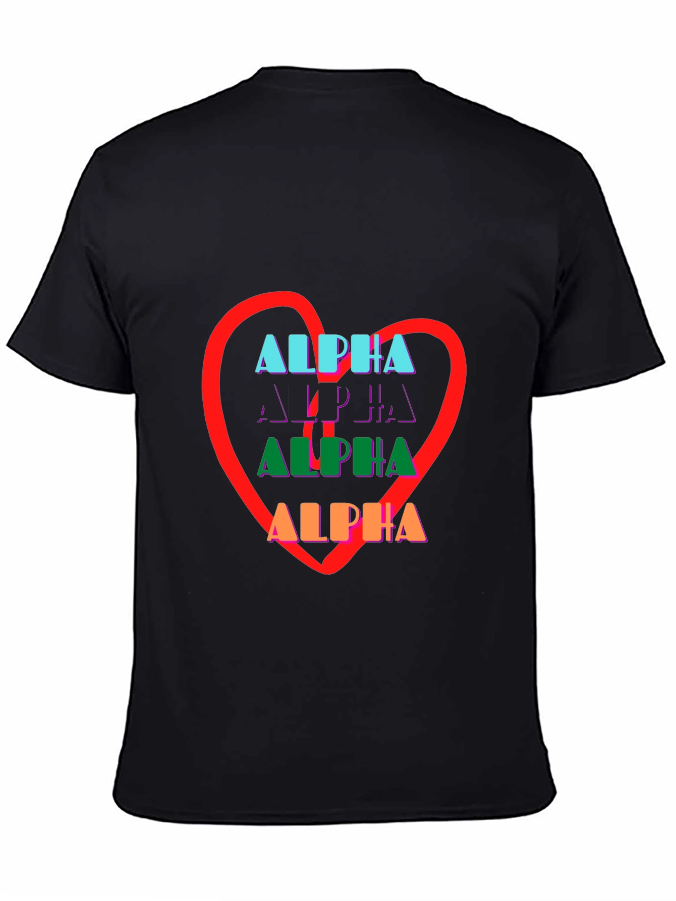 Alpha Heart Graphic Print Black Tee Shirt