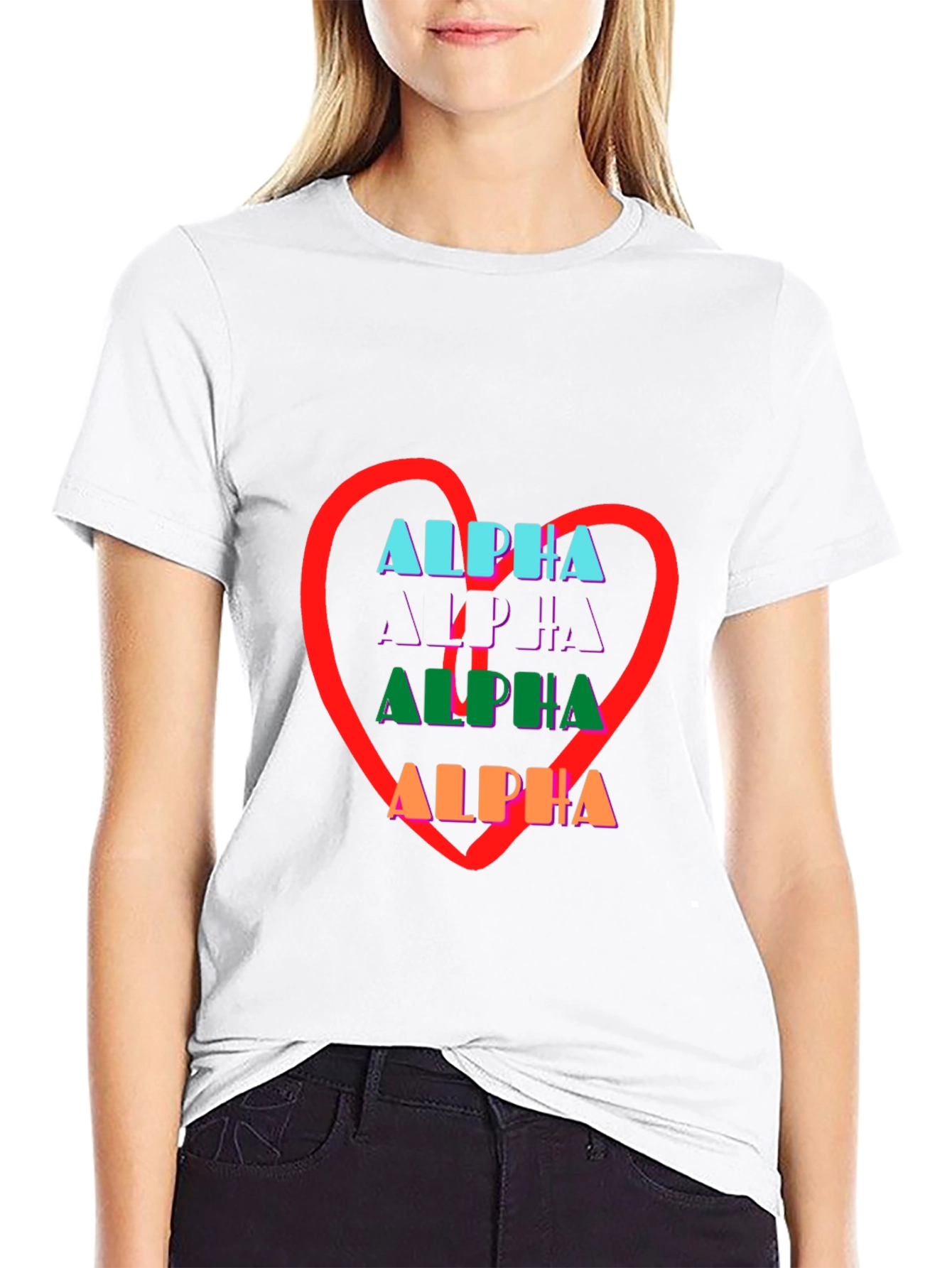 Alpha Heart Graphic Print Black Tee Shirt