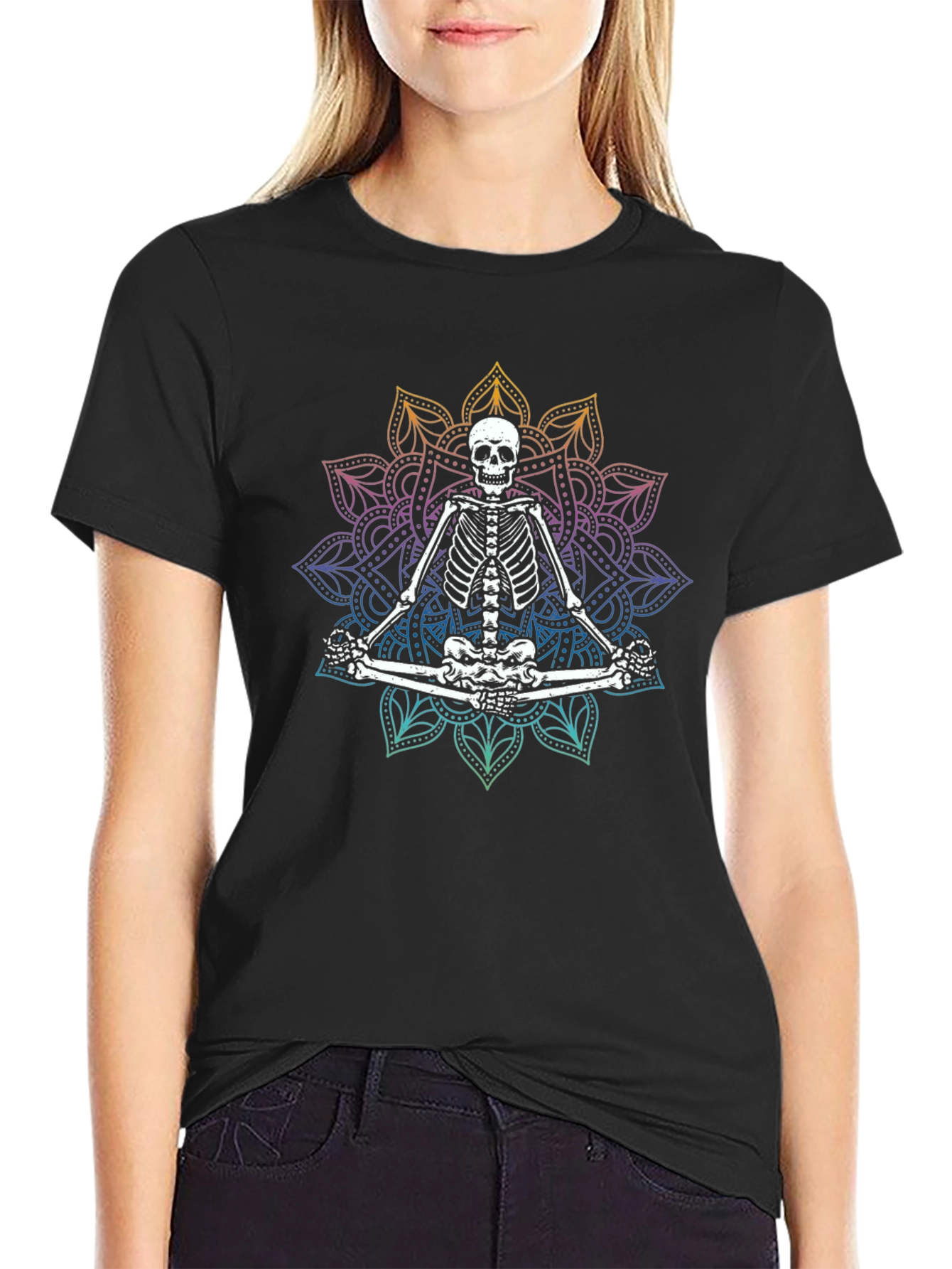 Meditating Skeleton Mandala T-Shirt - Gothic Yoga Tee