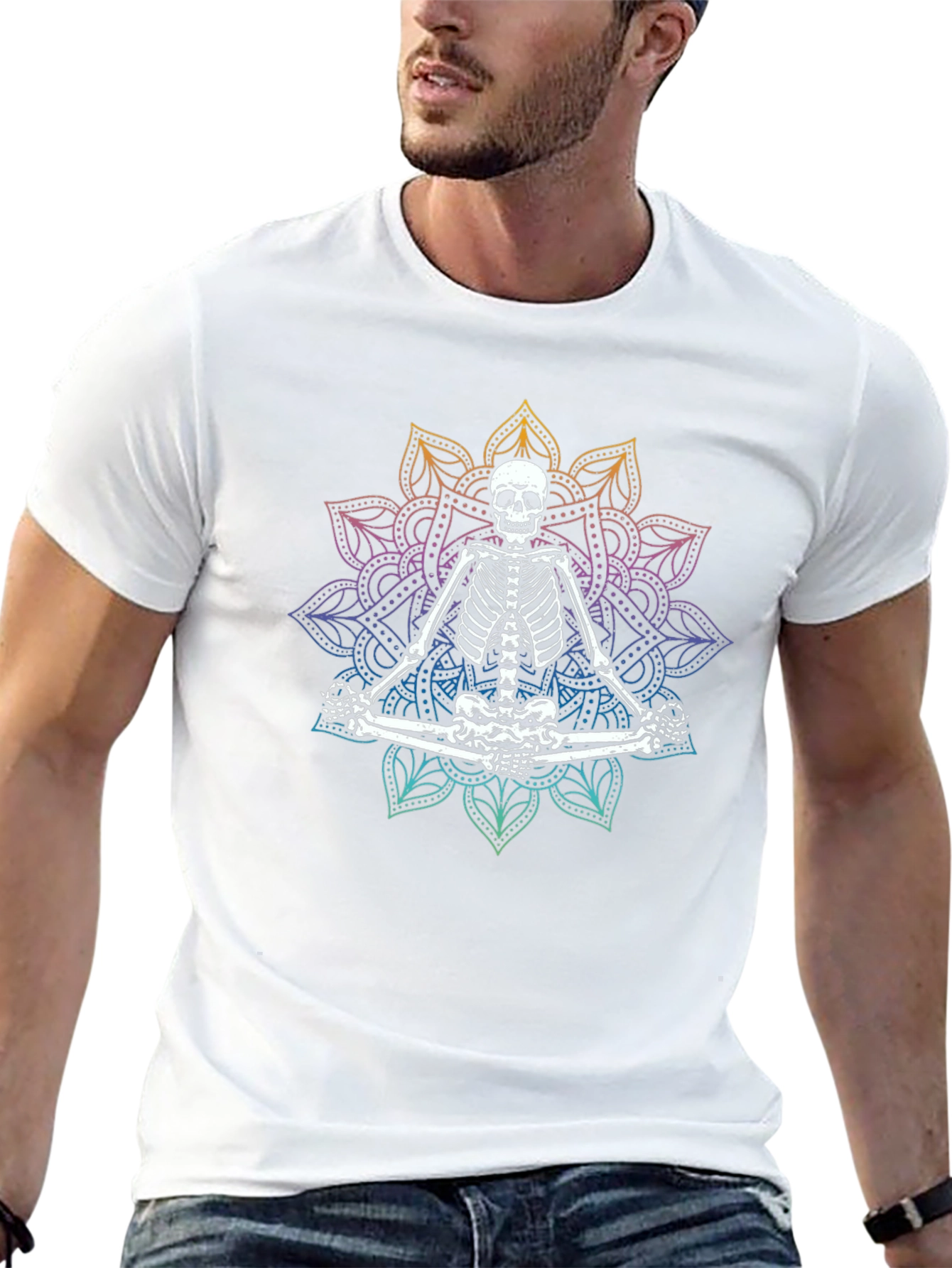 Meditating Skeleton Mandala T-Shirt - Gothic Yoga Tee