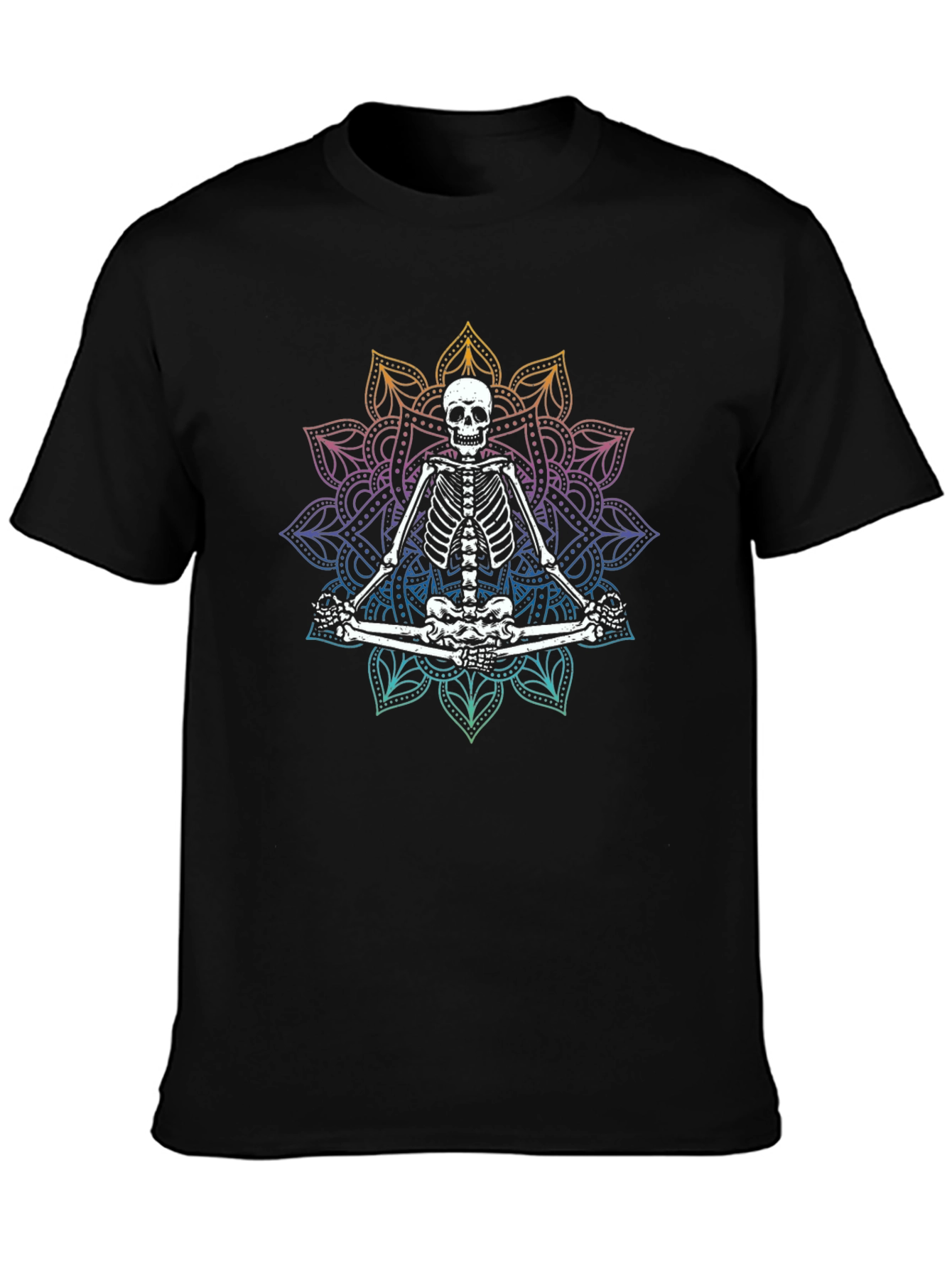 Meditating Skeleton Mandala T-Shirt - Gothic Yoga Tee