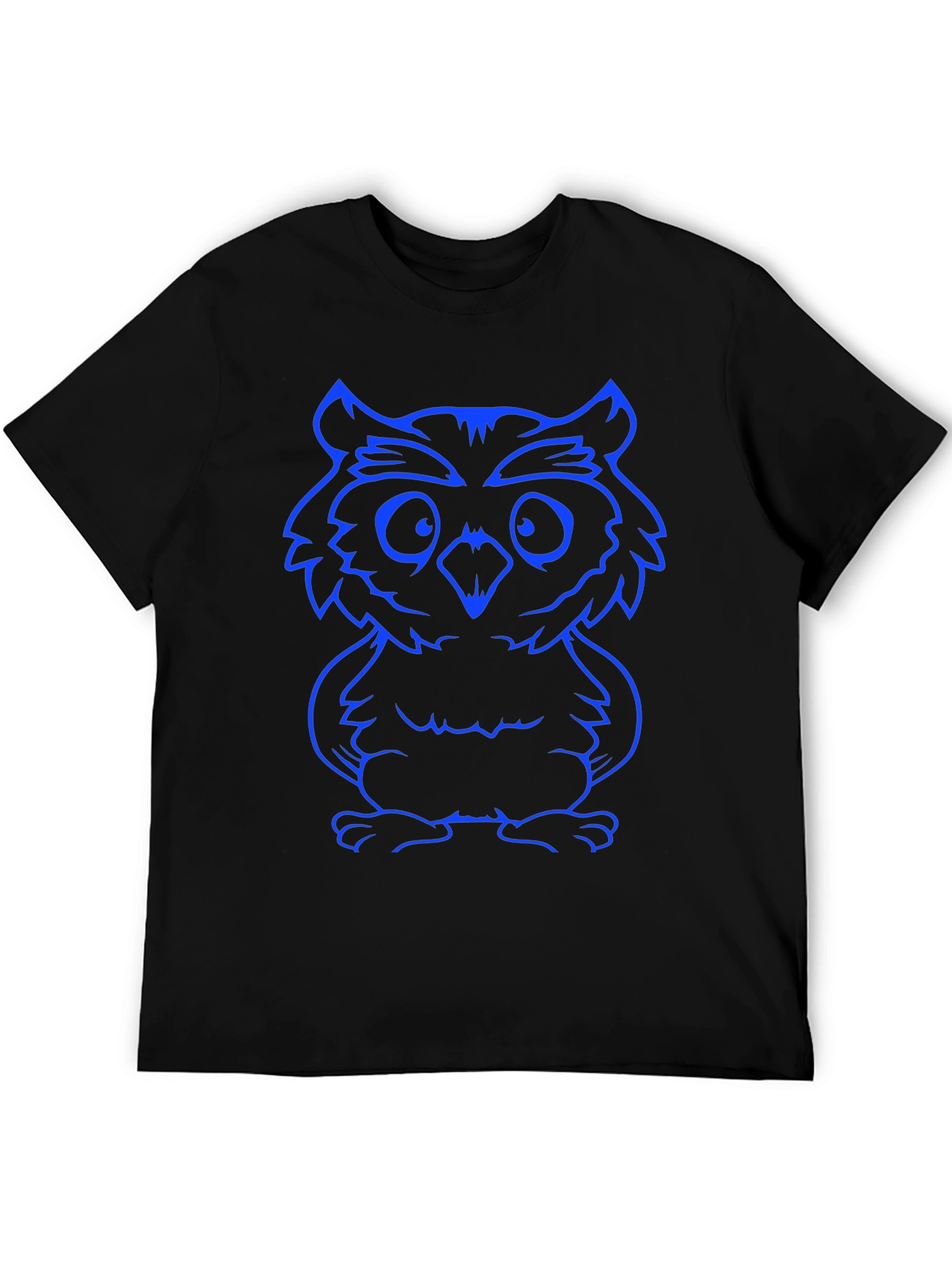 Owl Graphic Tee - Blue Print Black Cotton
