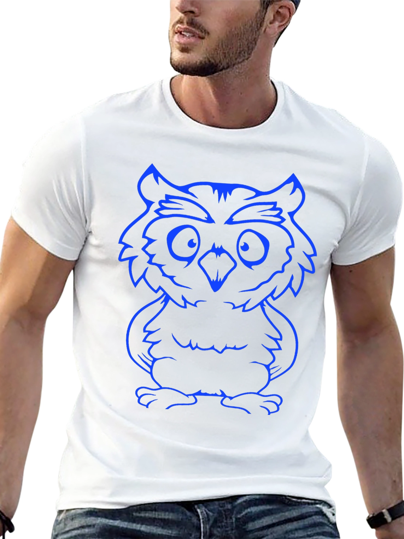 Owl Graphic Tee - Blue Print Black Cotton