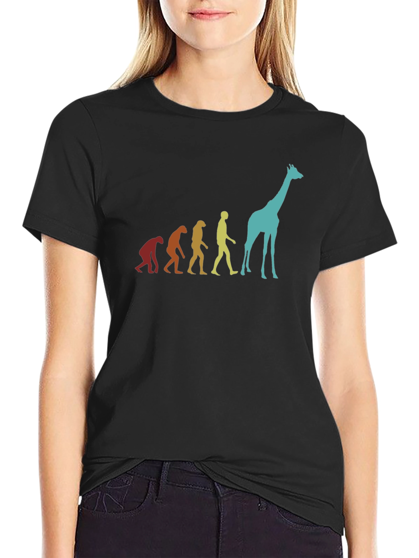 Evolution Giraffe Graphic Tee - Black Cotton T-Shirt