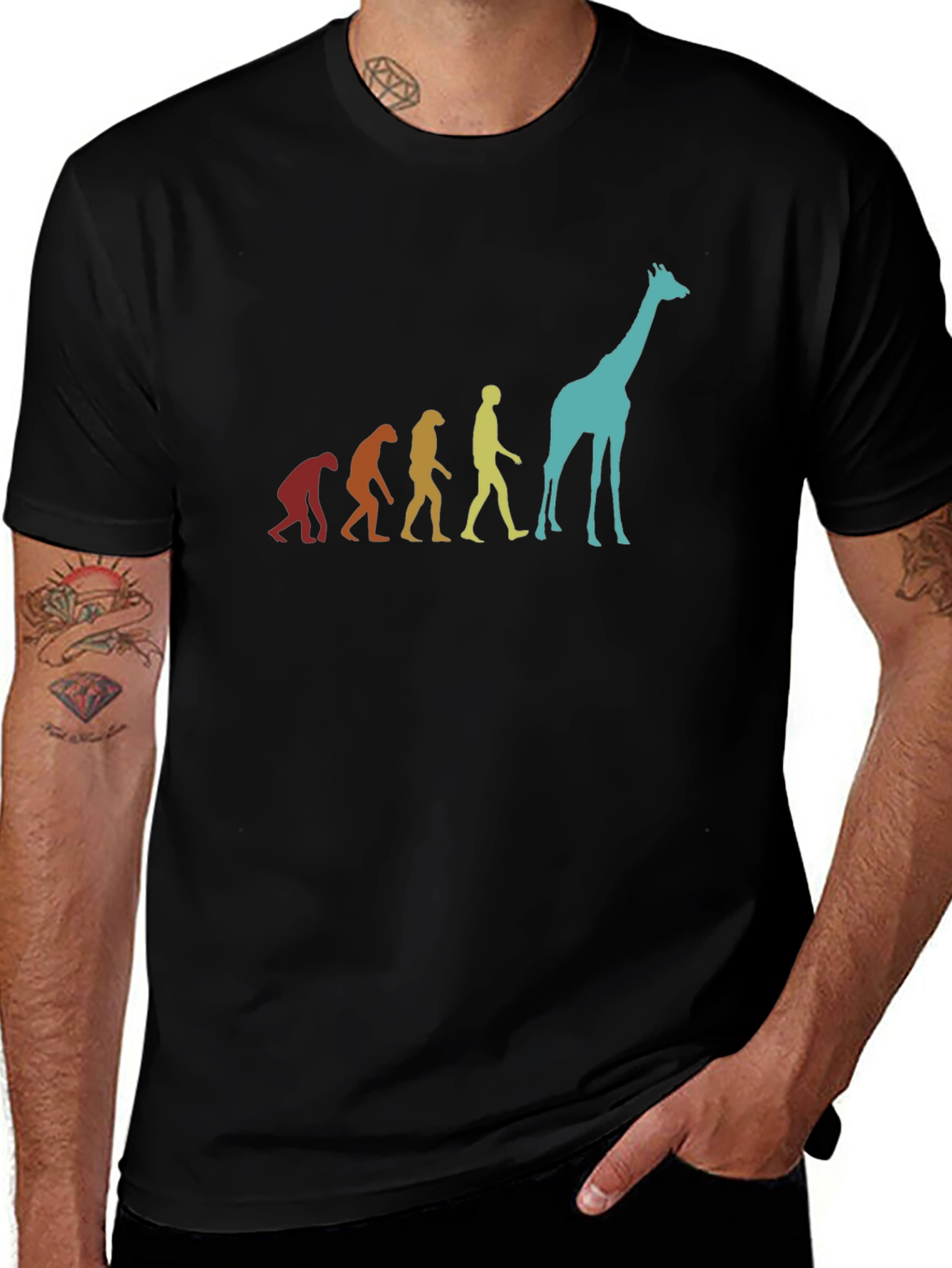 Evolution Giraffe Graphic Tee - Black Cotton T-Shirt