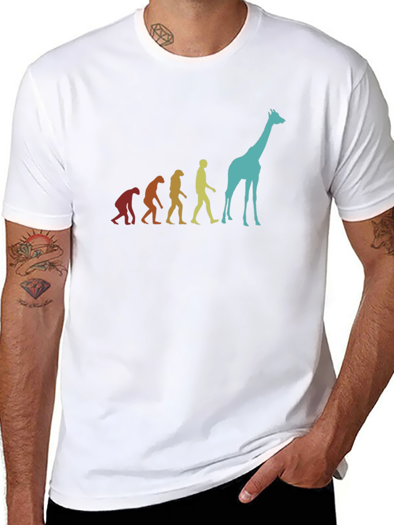 Evolution Giraffe Graphic Tee - Black Cotton T-Shirt