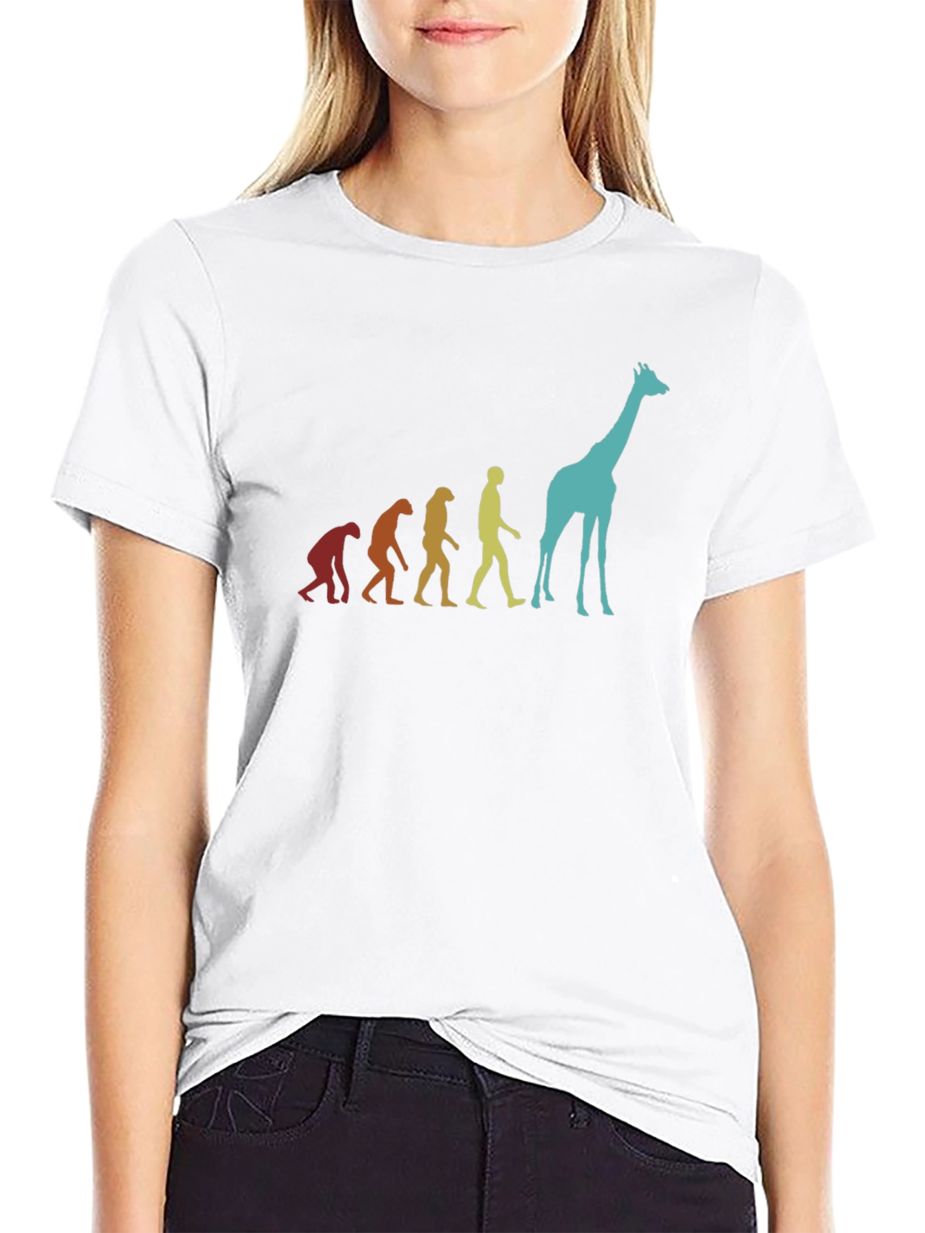 Evolution Giraffe Graphic Tee - Black Cotton T-Shirt