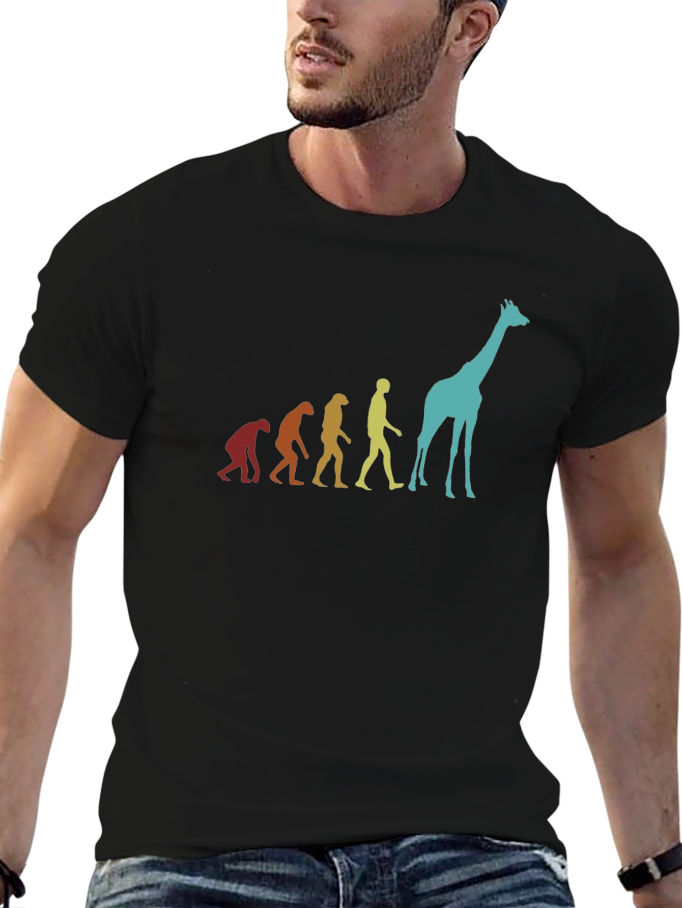 Evolution Giraffe Graphic Tee - Black Cotton T-Shirt